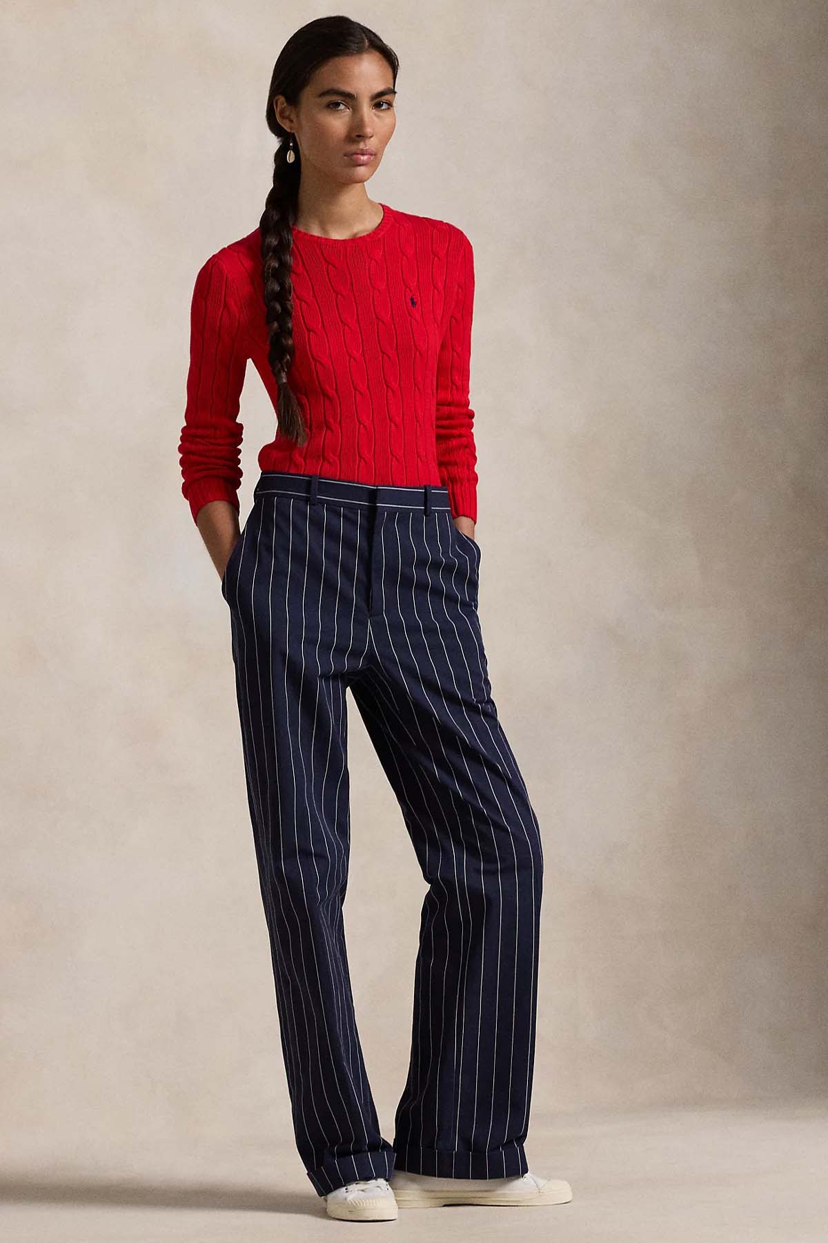 Polo Ralph Lauren Pima Cotton Slim Fit Yuvarlak Yaka Saç Örgü Triko