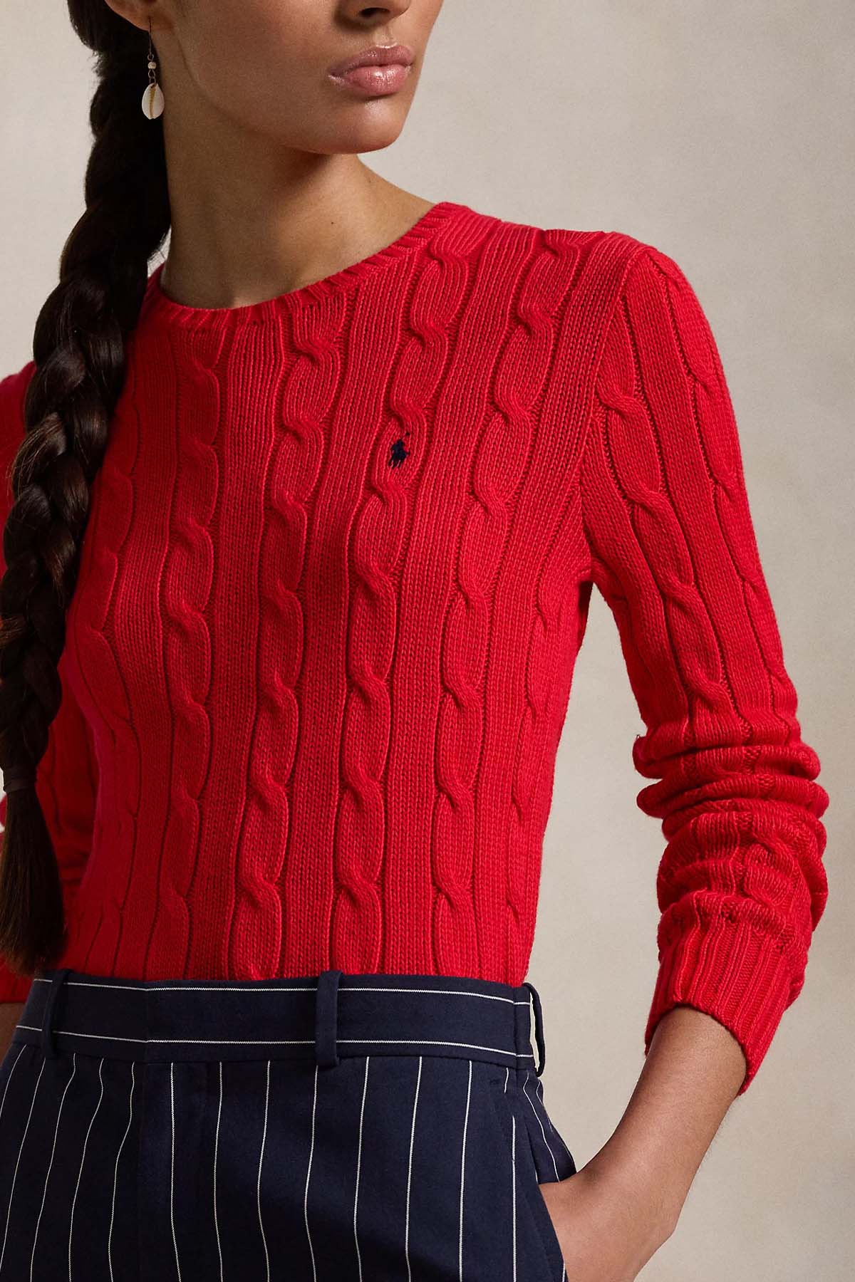 Polo Ralph Lauren Pima Cotton Slim Fit Yuvarlak Yaka Saç Örgü Triko