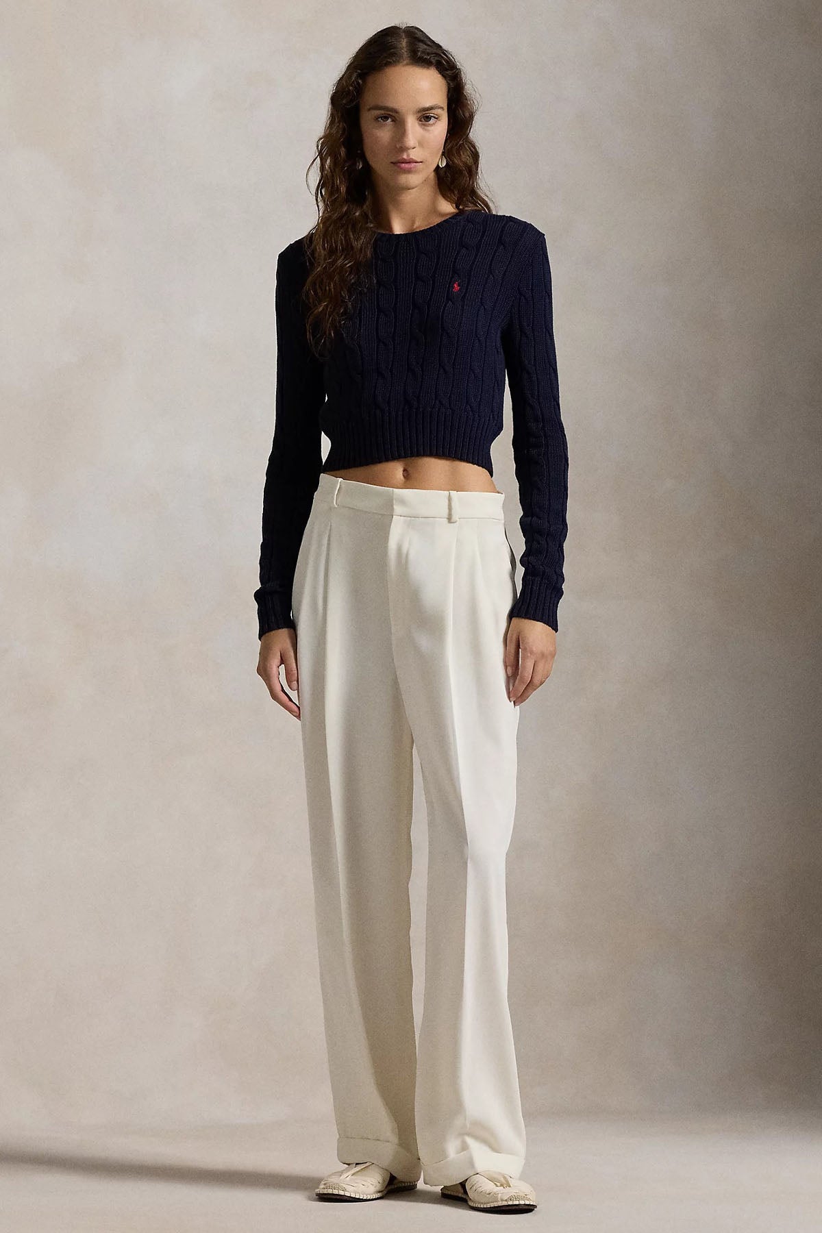 Polo Ralph Lauren Slim Fit Yuvarlak Yaka Crop Saç Örgü Triko-Triko-Libas