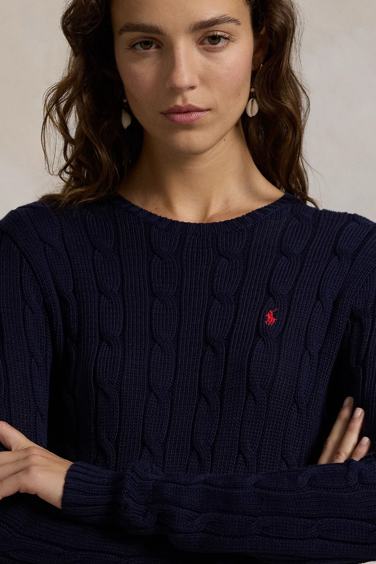 Polo Ralph Lauren Slim Fit Yuvarlak Yaka Crop Saç Örgü Triko-Triko-Libas
