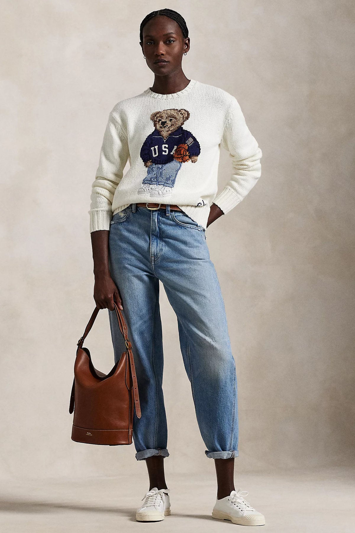 Polo Ralph Lauren Relaxed Fit Örgü Polo Bear Keten Triko