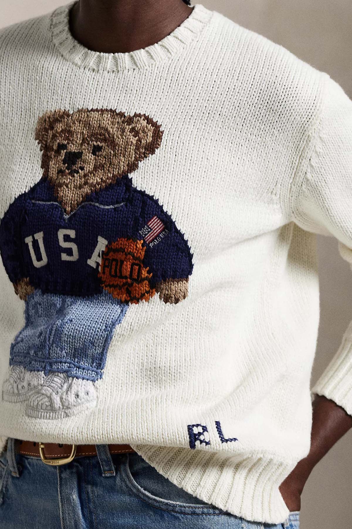 Polo Ralph Lauren Relaxed Fit Örgü Polo Bear Keten Triko