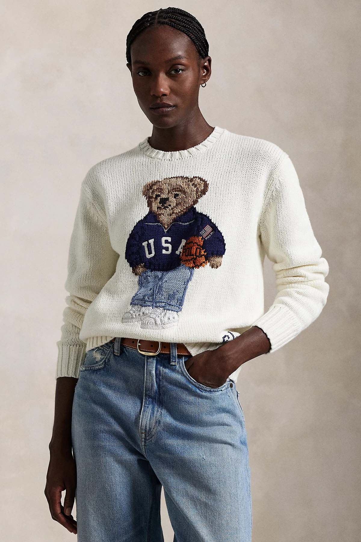 Polo Ralph Lauren Relaxed Fit Örgü Polo Bear Keten Triko