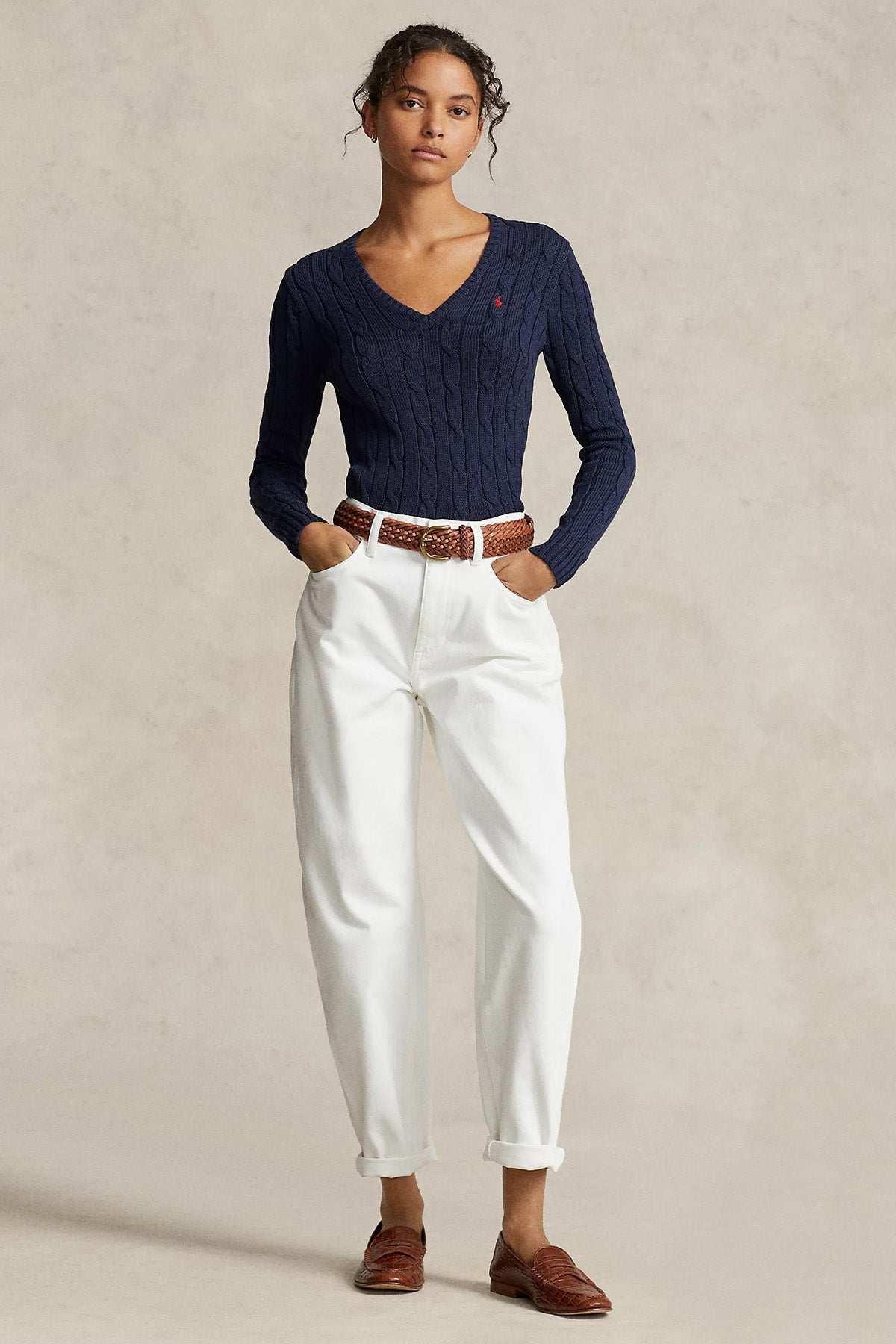 Polo Ralph Lauren Pima Cotton Slim Fit V Yaka Saç Örgü Triko-Triko-Libas