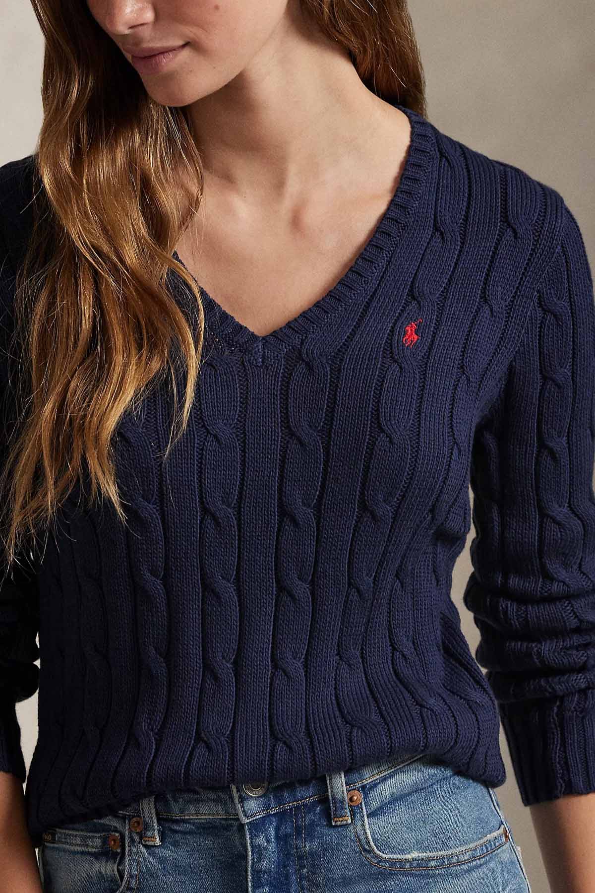 Polo Ralph Lauren Pima Cotton Slim Fit V Yaka Saç Örgü Triko-Triko-Libas
