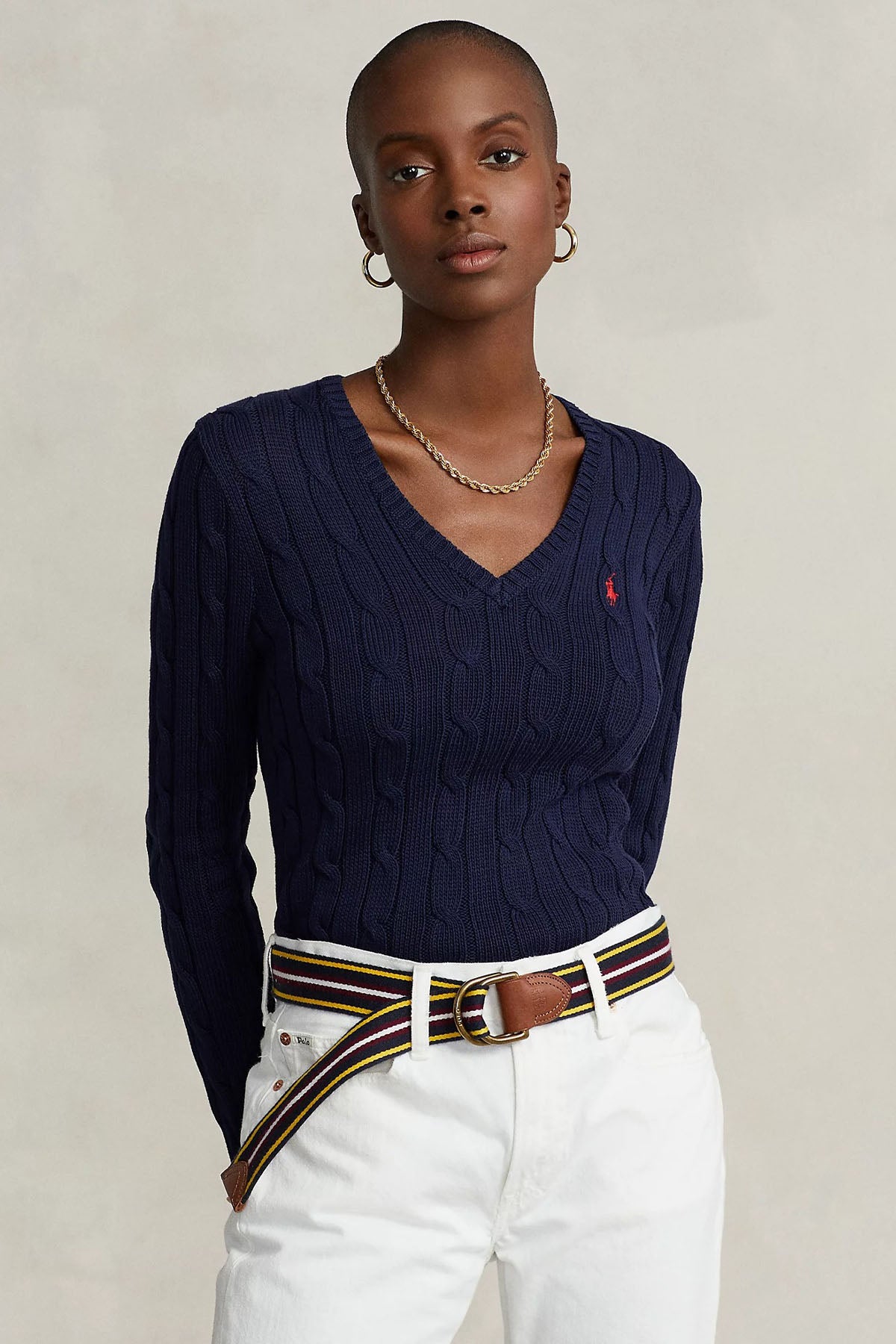 Polo Ralph Lauren Pima Cotton Slim Fit V Yaka Saç Örgü Triko-Triko-Libas