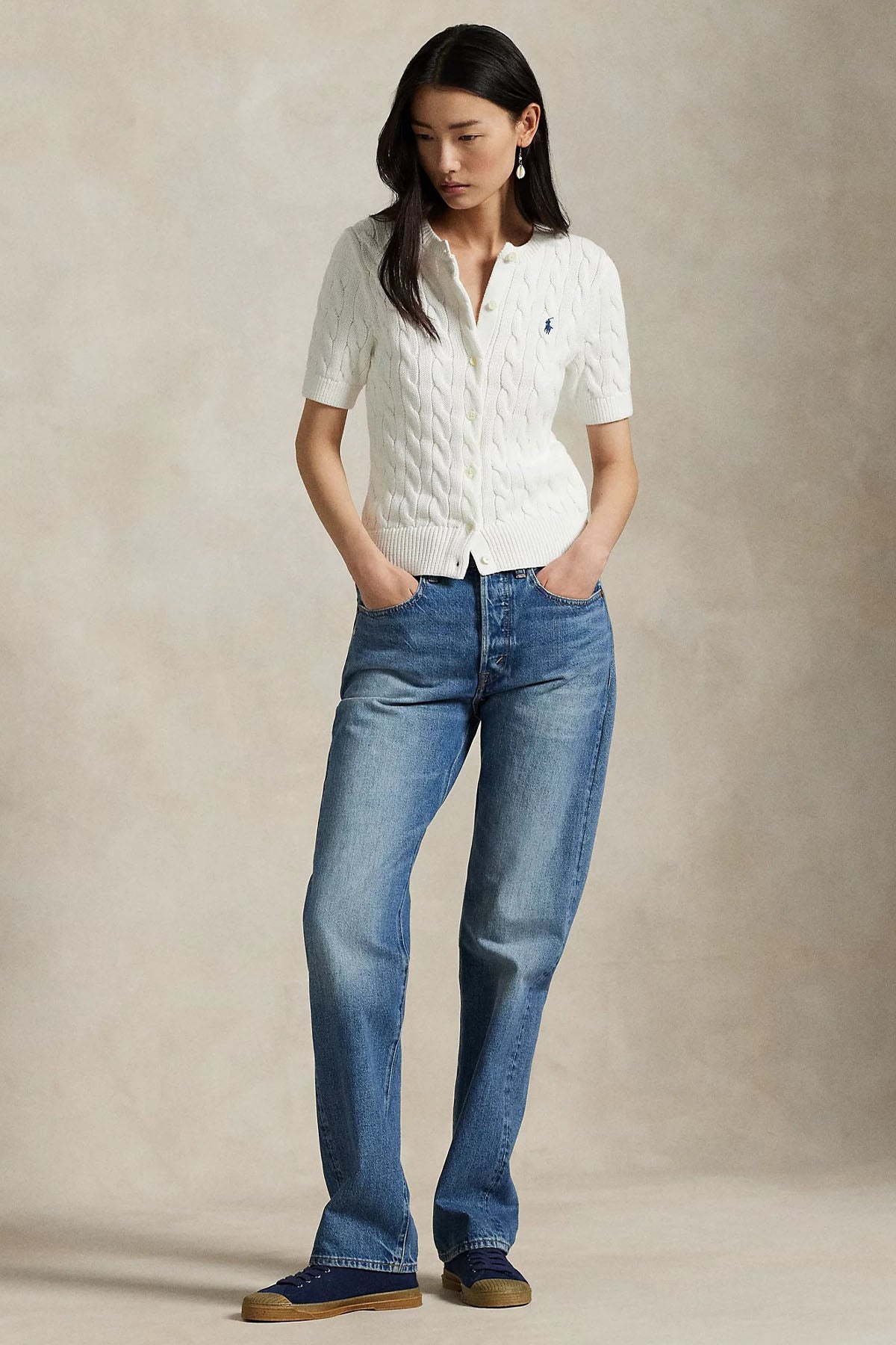 Polo Ralph Lauren Yuvarlak Yaka Saç Örgü Triko Ceket