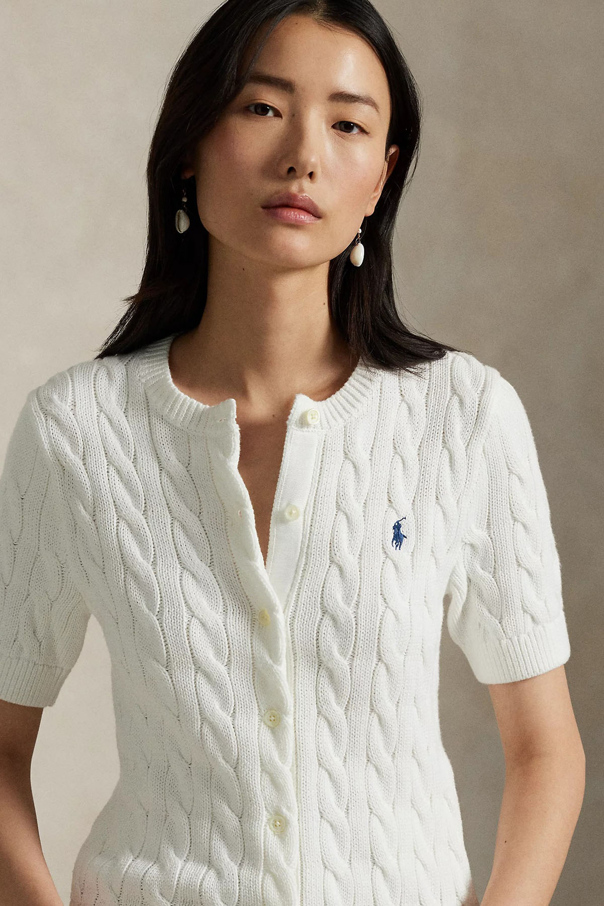 Polo Ralph Lauren Yuvarlak Yaka Saç Örgü Triko Ceket