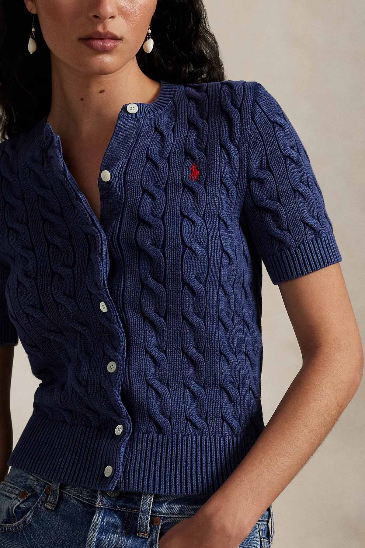 Polo Ralph Lauren Yuvarlak Yaka Saç Örgü Triko Ceket