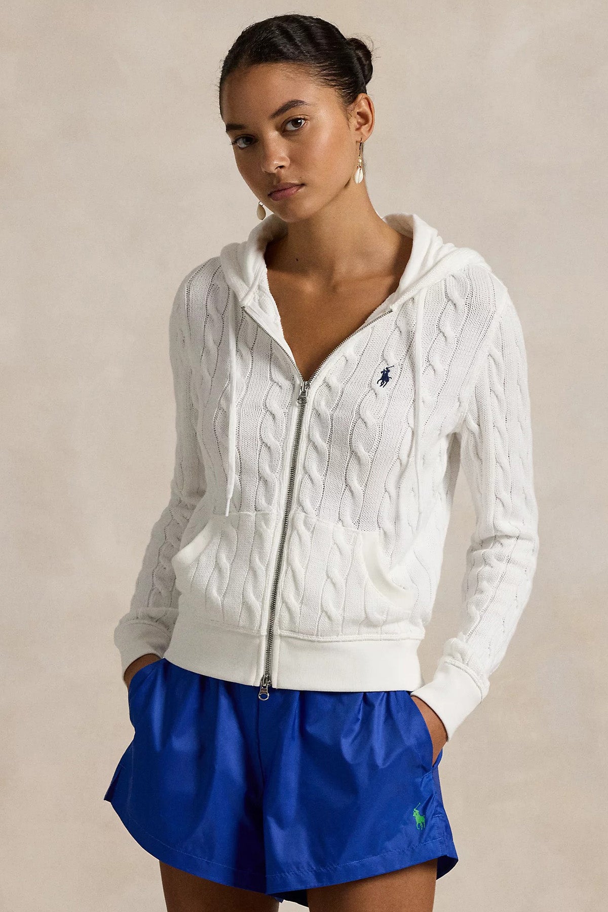 Polo Ralph Lauren Kapüşonlu Saç Örgü Triko Ceket