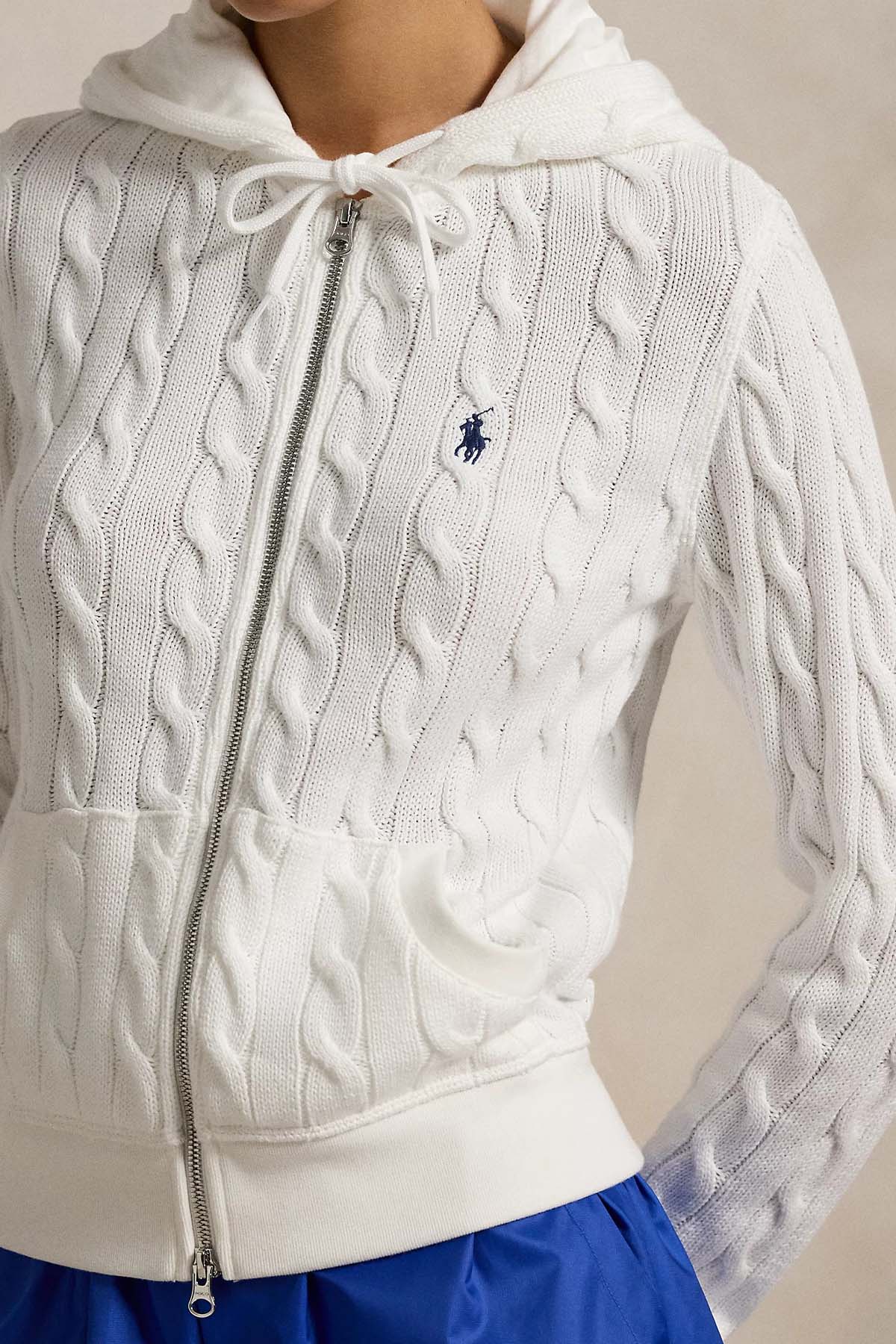 Polo Ralph Lauren Kapüşonlu Saç Örgü Triko Ceket
