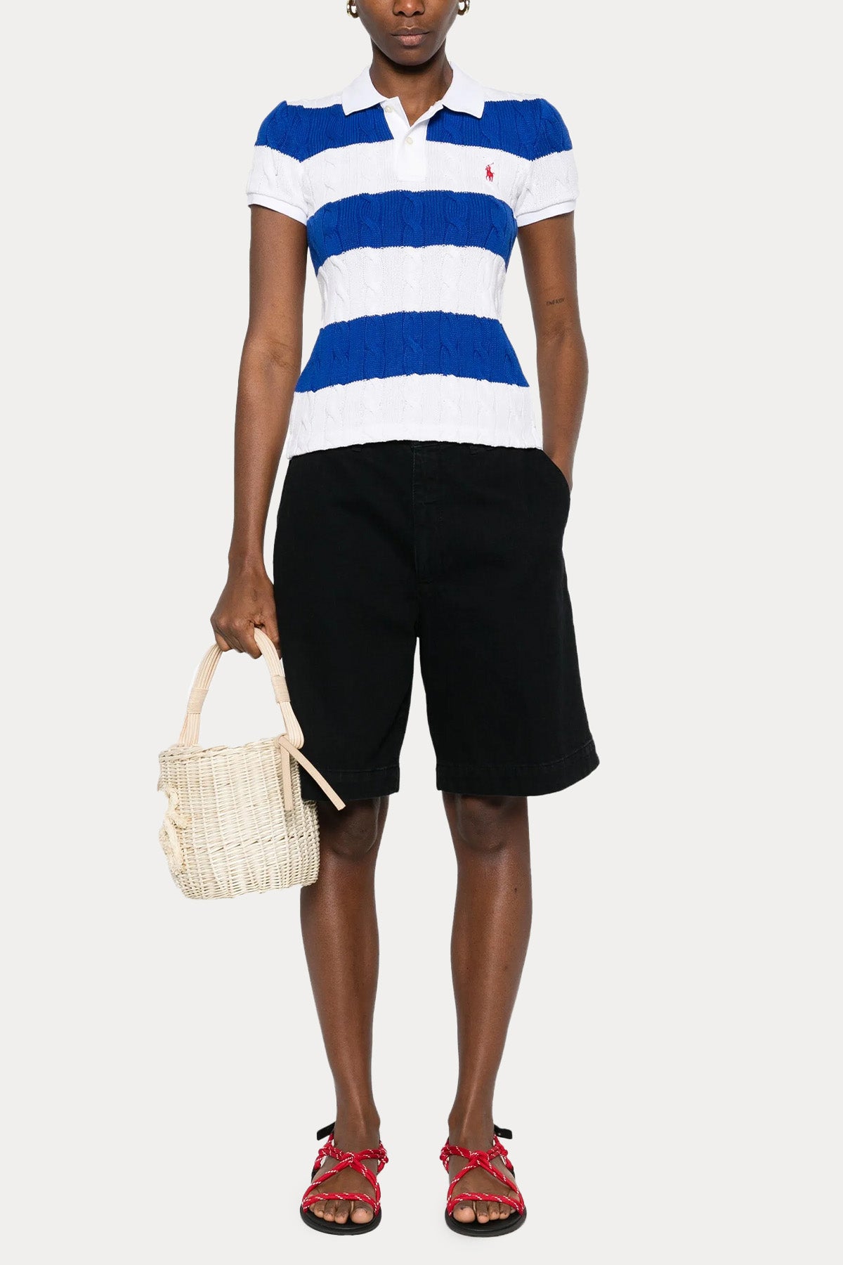 Polo Ralph Lauren Polo Yaka Renk Bloklu Saç Örgü Triko