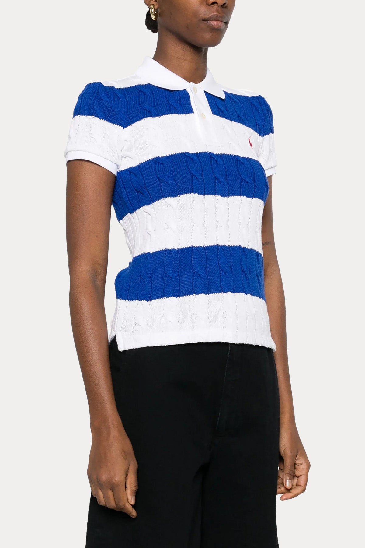 Polo Ralph Lauren Polo Yaka Renk Bloklu Saç Örgü Triko