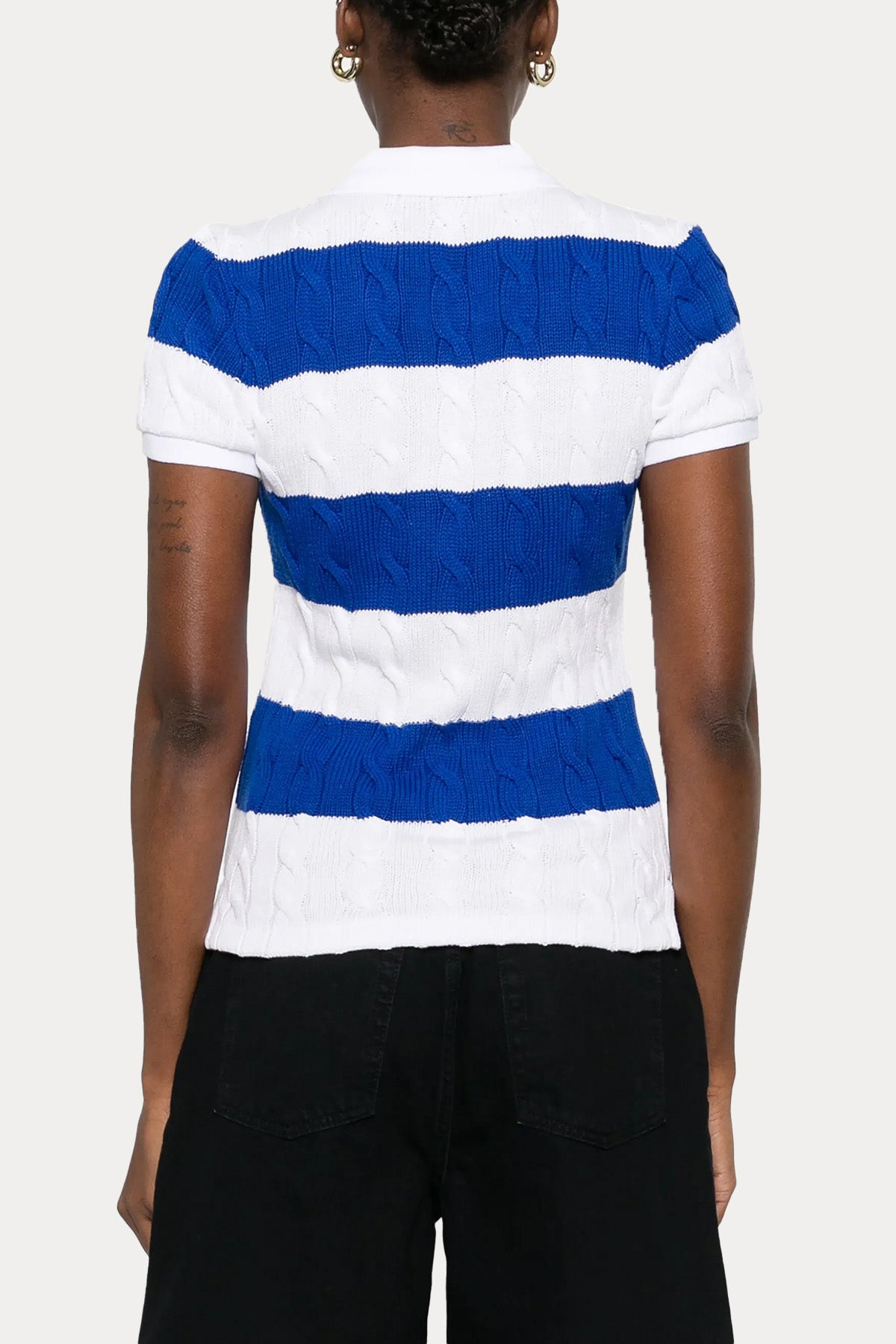 Polo Ralph Lauren Polo Yaka Renk Bloklu Saç Örgü Triko