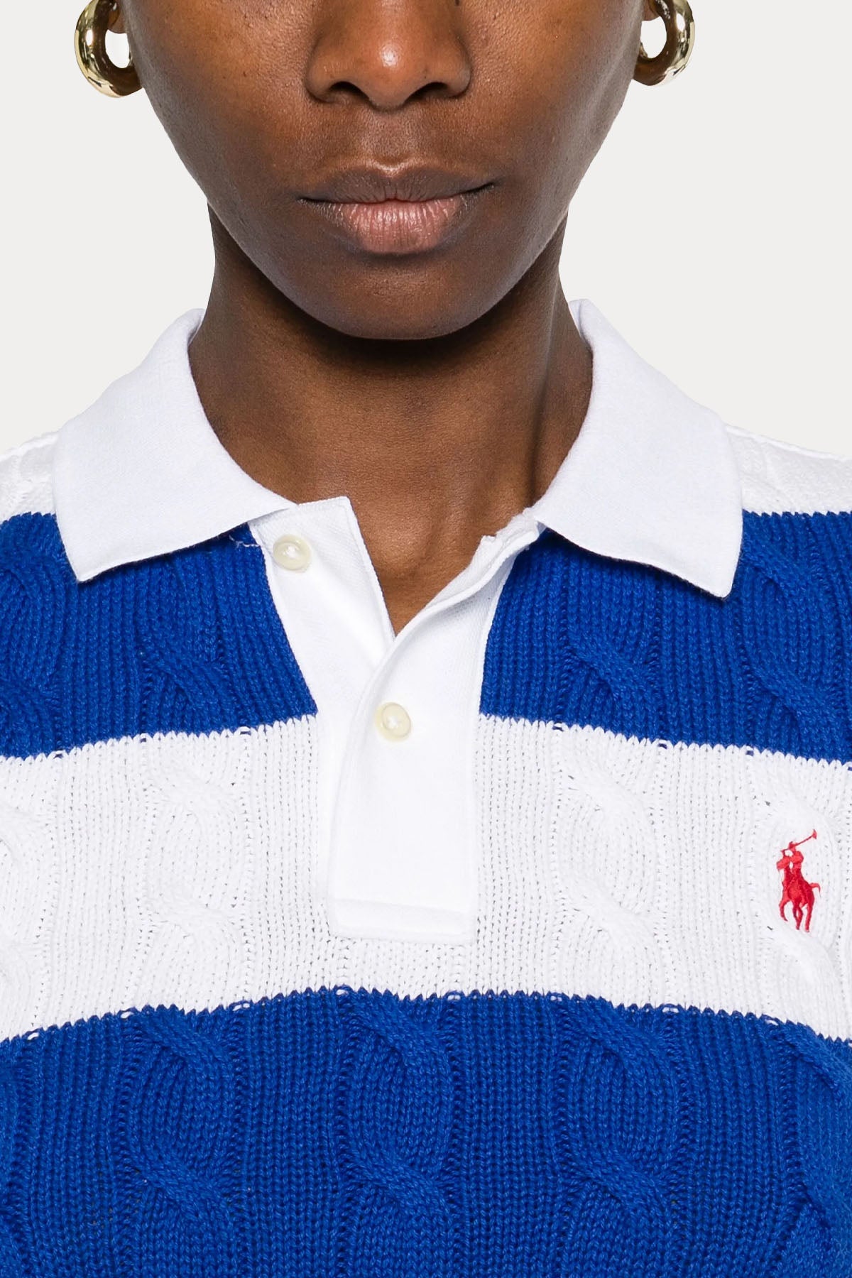 Polo Ralph Lauren Polo Yaka Renk Bloklu Saç Örgü Triko