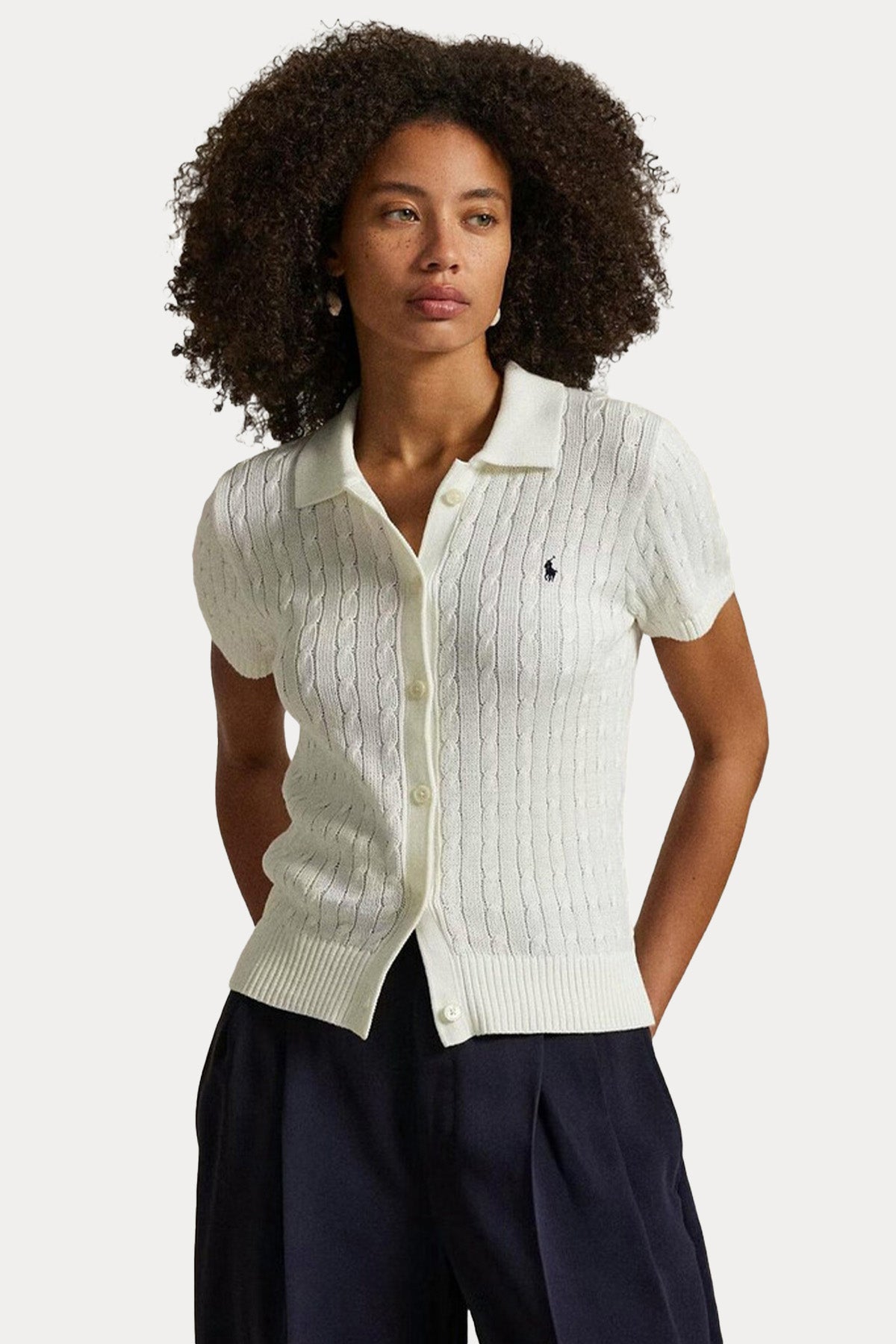 Polo Ralph Lauren Polo Yaka Saç Örgü Triko Ceket