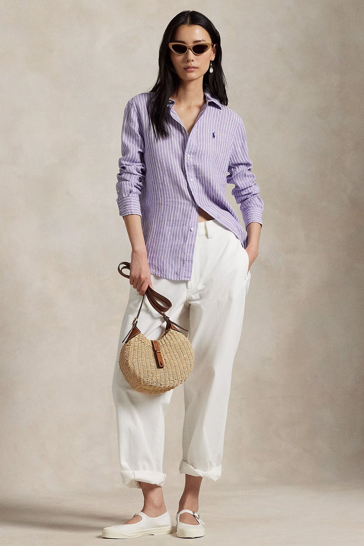 Polo Ralph Lauren Classic Fit Çizgili Keten Gömlek-Gömlek-Libas