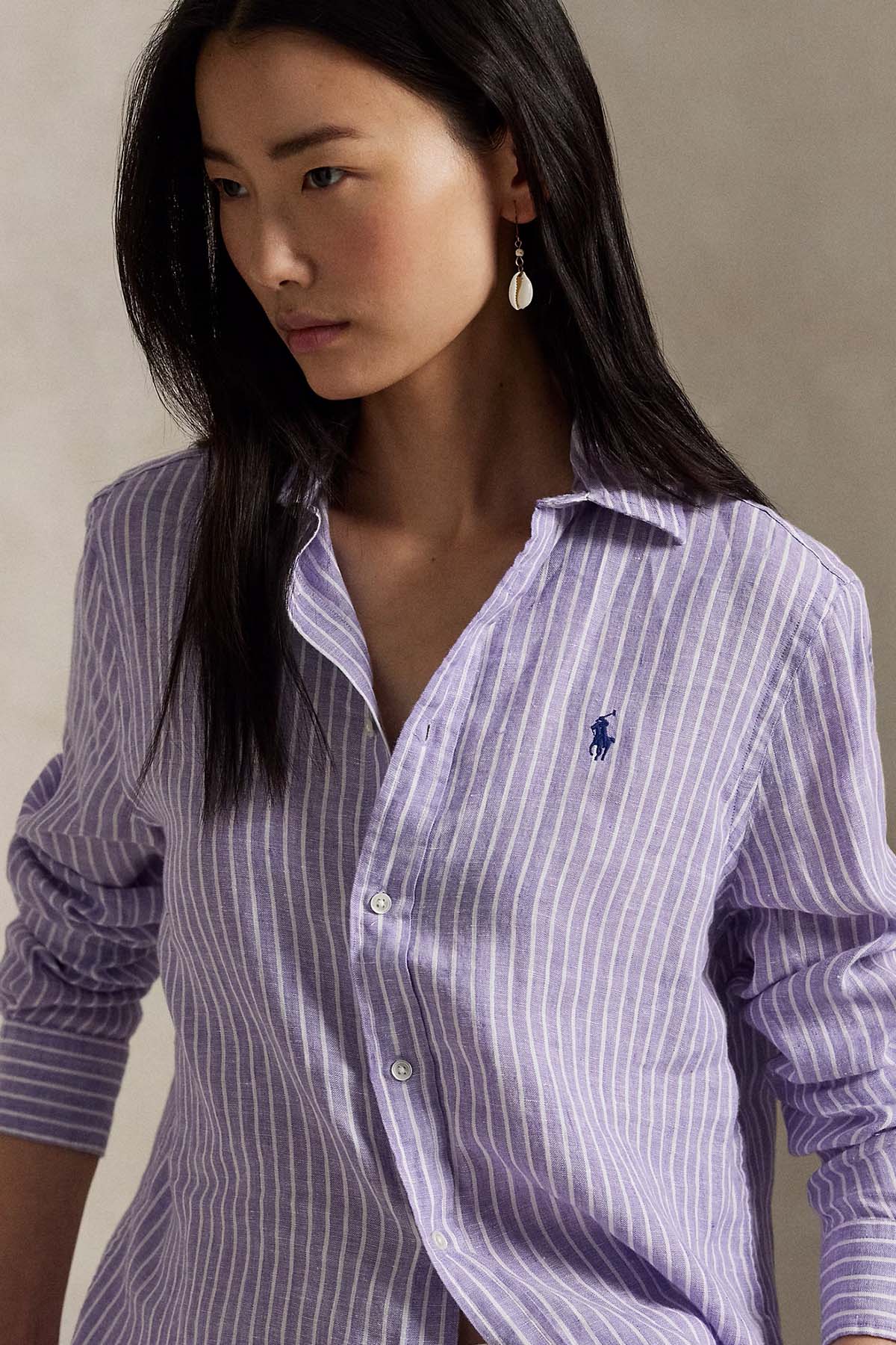 Polo Ralph Lauren Classic Fit Çizgili Keten Gömlek-Gömlek-Libas