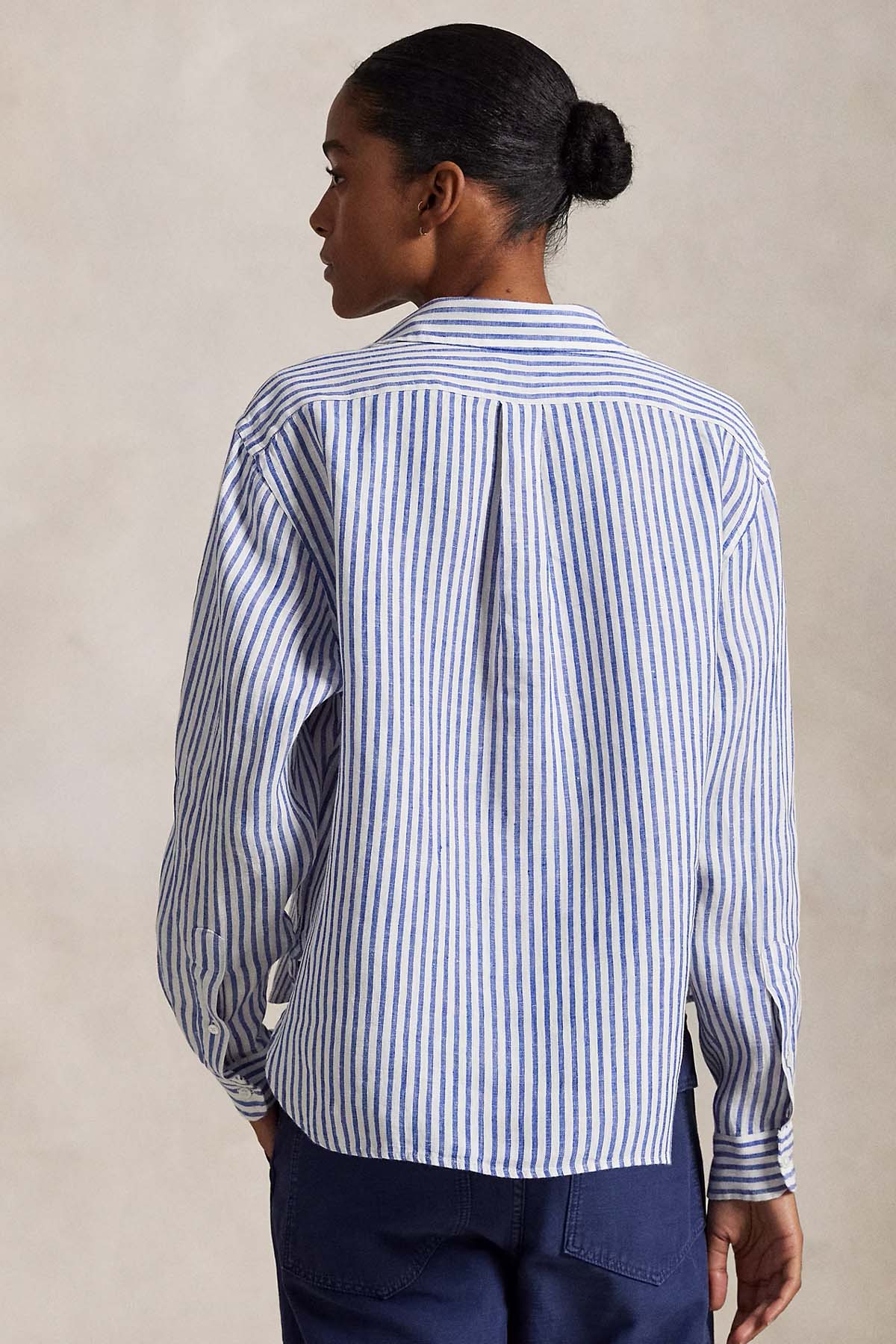 Polo Ralph Lauren Crop Boxy Fit Çizgili Keten Gömlek-Gömlek-Libas