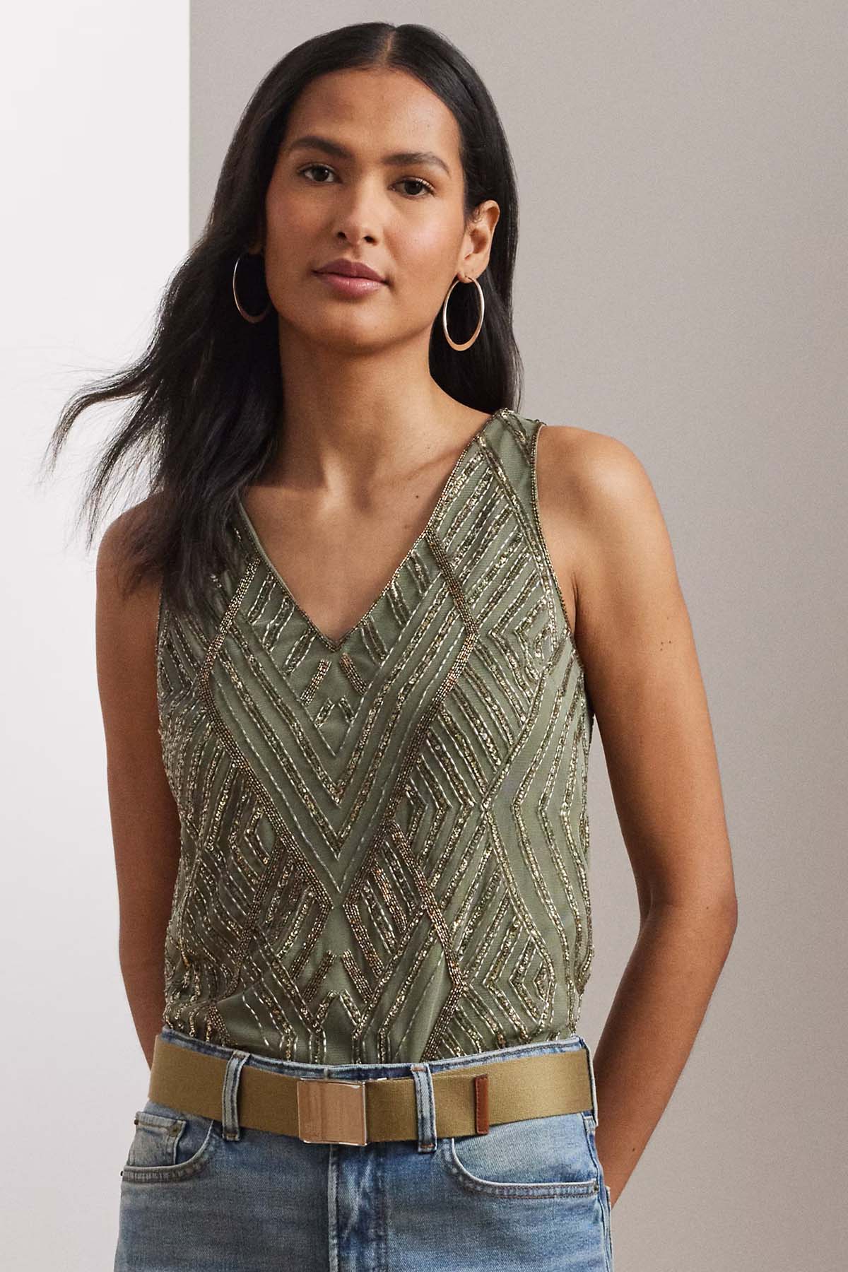 Polo Ralph Lauren Parlak Taş Aksesuarlı V Yaka Bluz