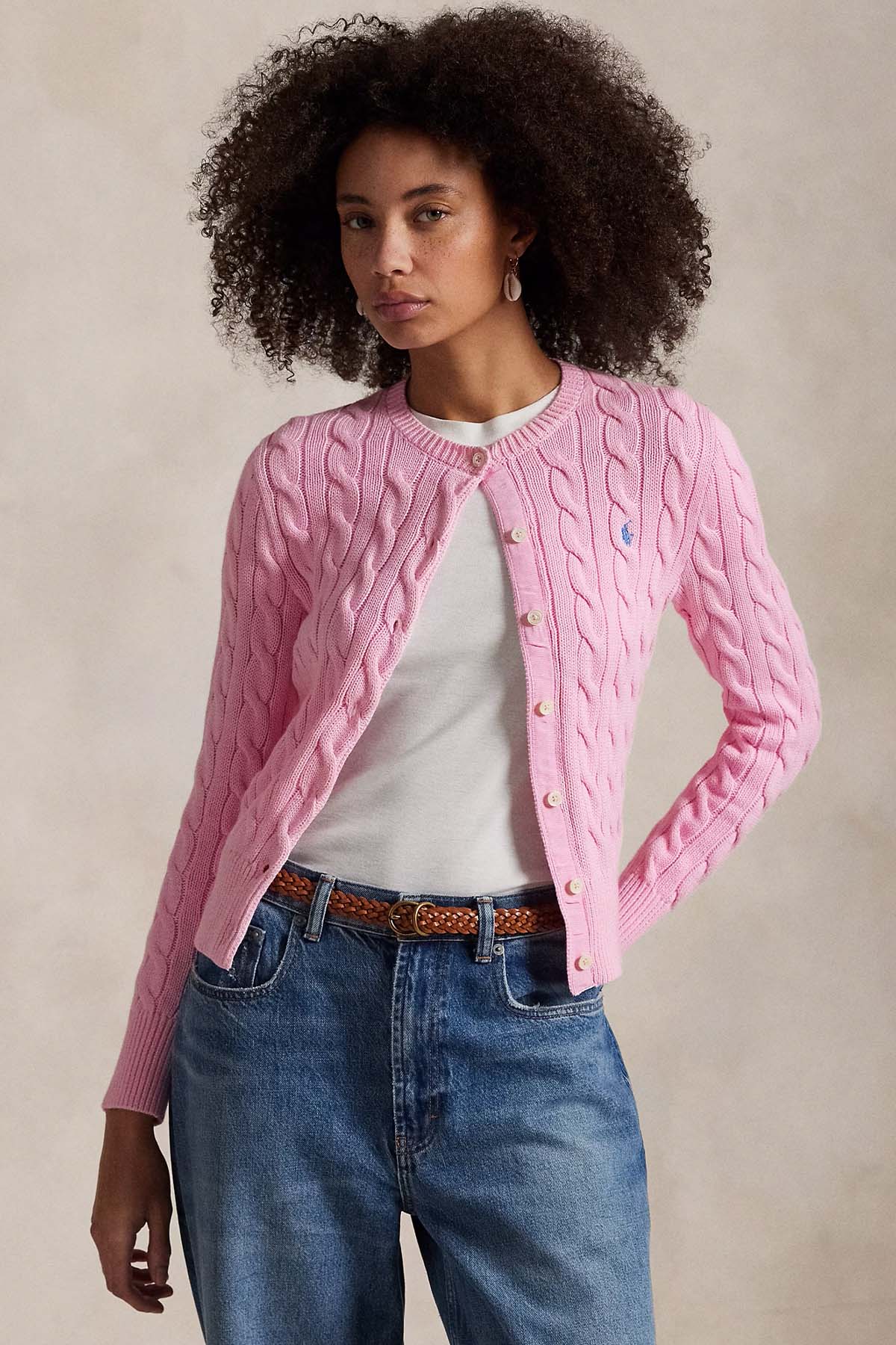 Polo Ralph Lauren Yuvarlak Yaka Saç Örgü Triko Ceket