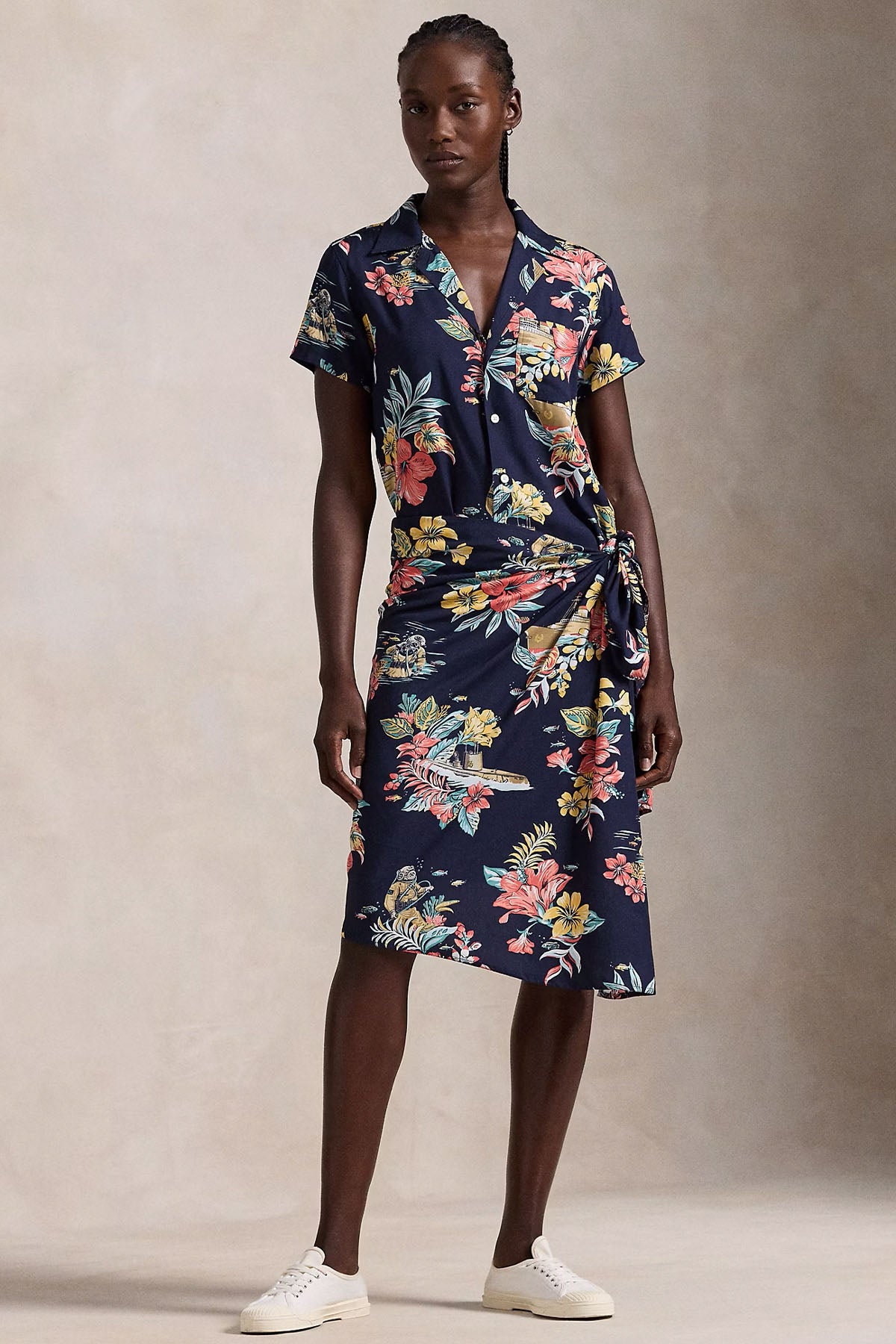 Polo Ralph Lauren Kruvaze Kuşaklı Asimetrik Midi Elbise