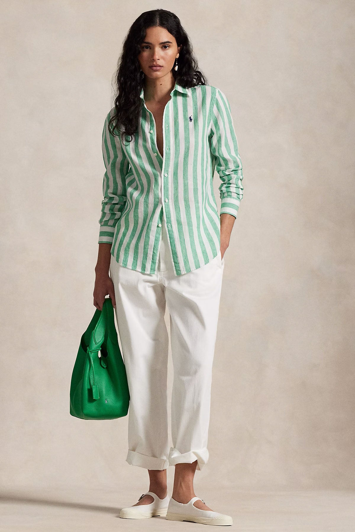 Polo Ralph Lauren Classic Fit Çizgili Keten Gömlek-Gömlek-Libas