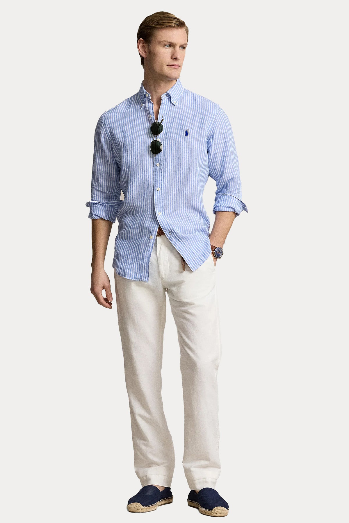 Polo Ralph Lauren Custom Fit Çizgili Keten Gömlek