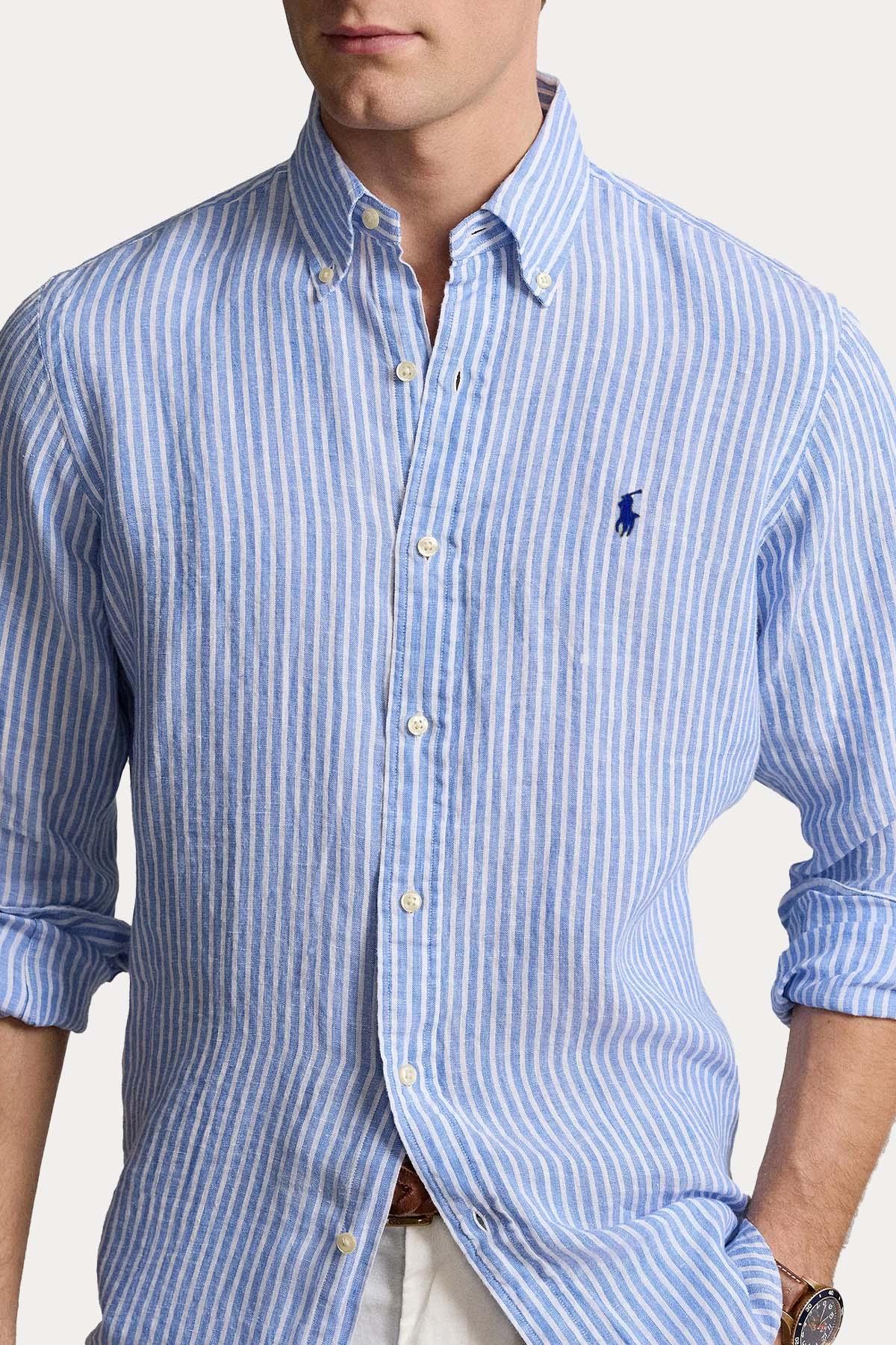 Polo Ralph Lauren Custom Fit Çizgili Keten Gömlek