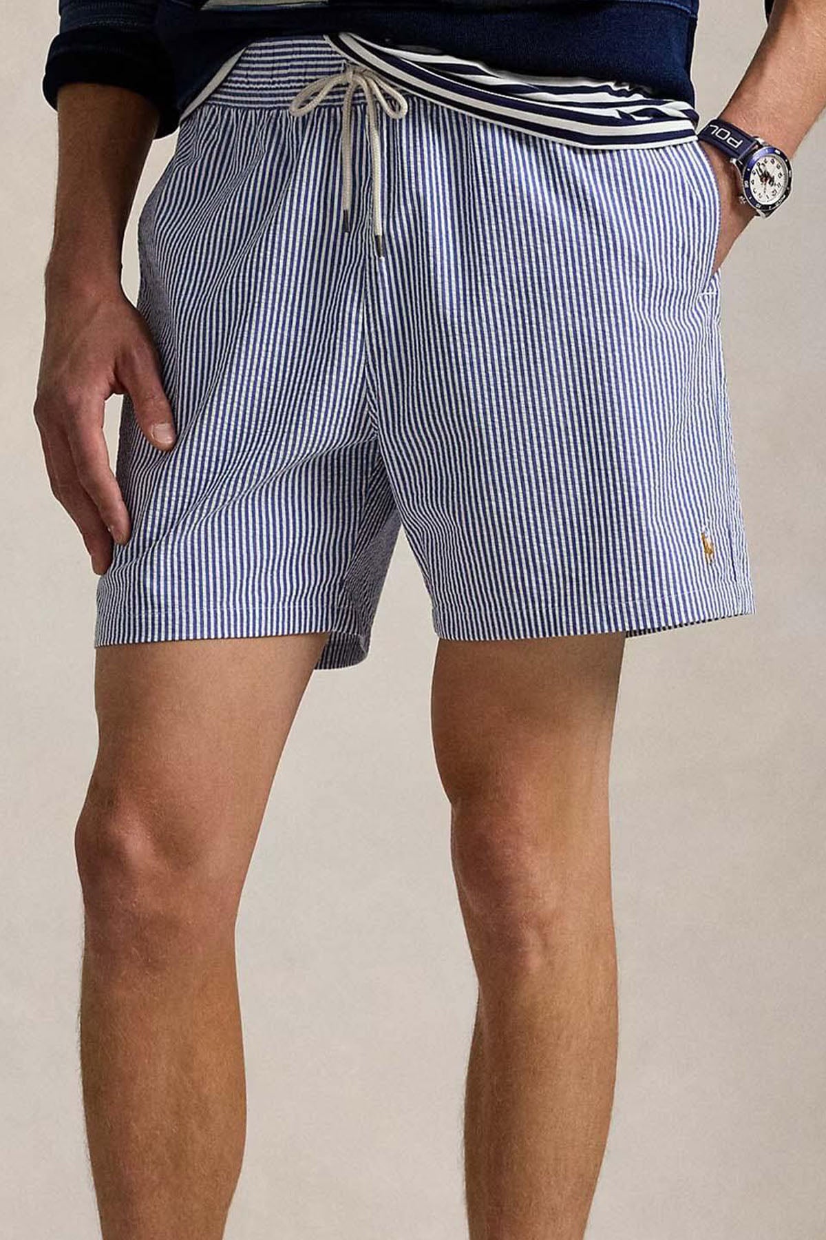 Polo Ralph Lauren Relaxed Fit Beli Lastikli Çizgili Streç Şort Mayo