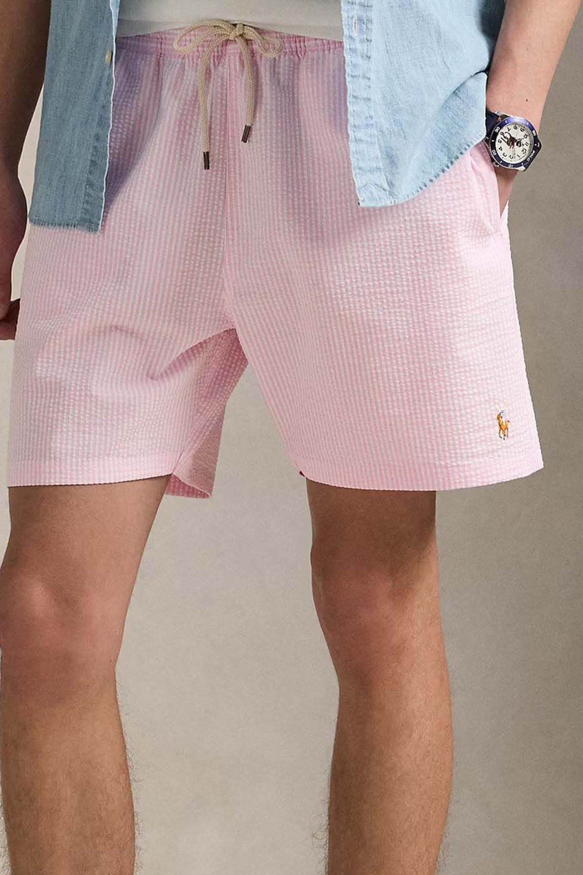 Polo Ralph Lauren Relaxed Fit Beli Lastikli Çizgili Streç Şort Mayo