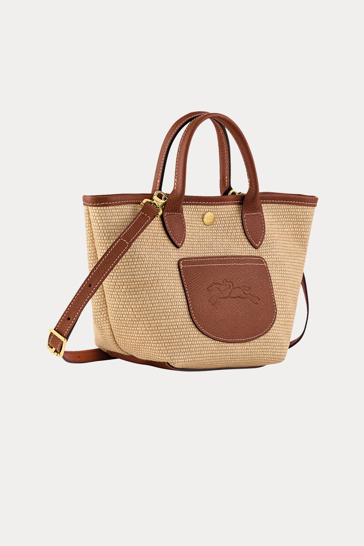 Longchamp Deri Detaylı Hasır Örgü Small Omuz Çantası