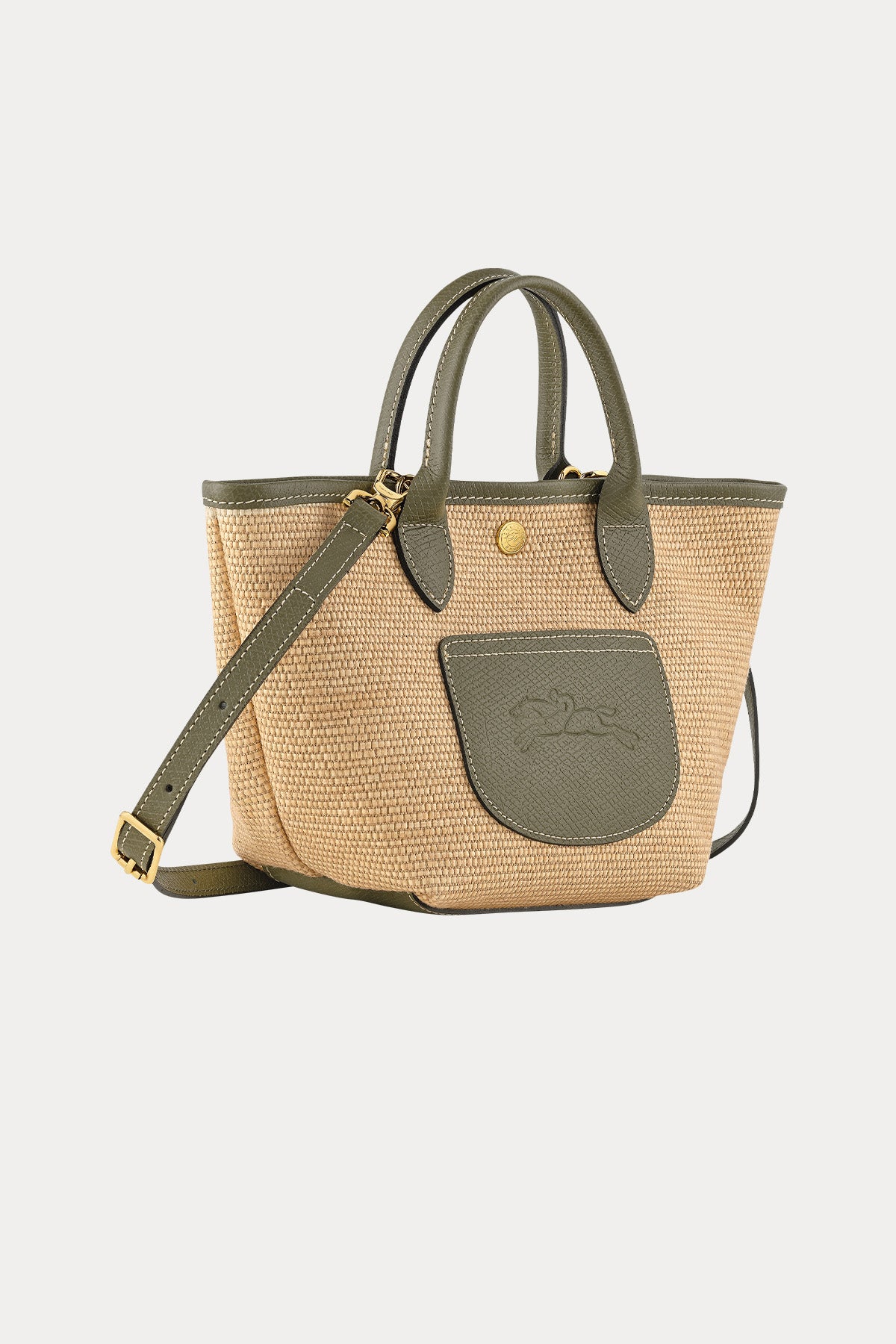 Longchamp Deri Detaylı Hasır Örgü Small Omuz Çantası