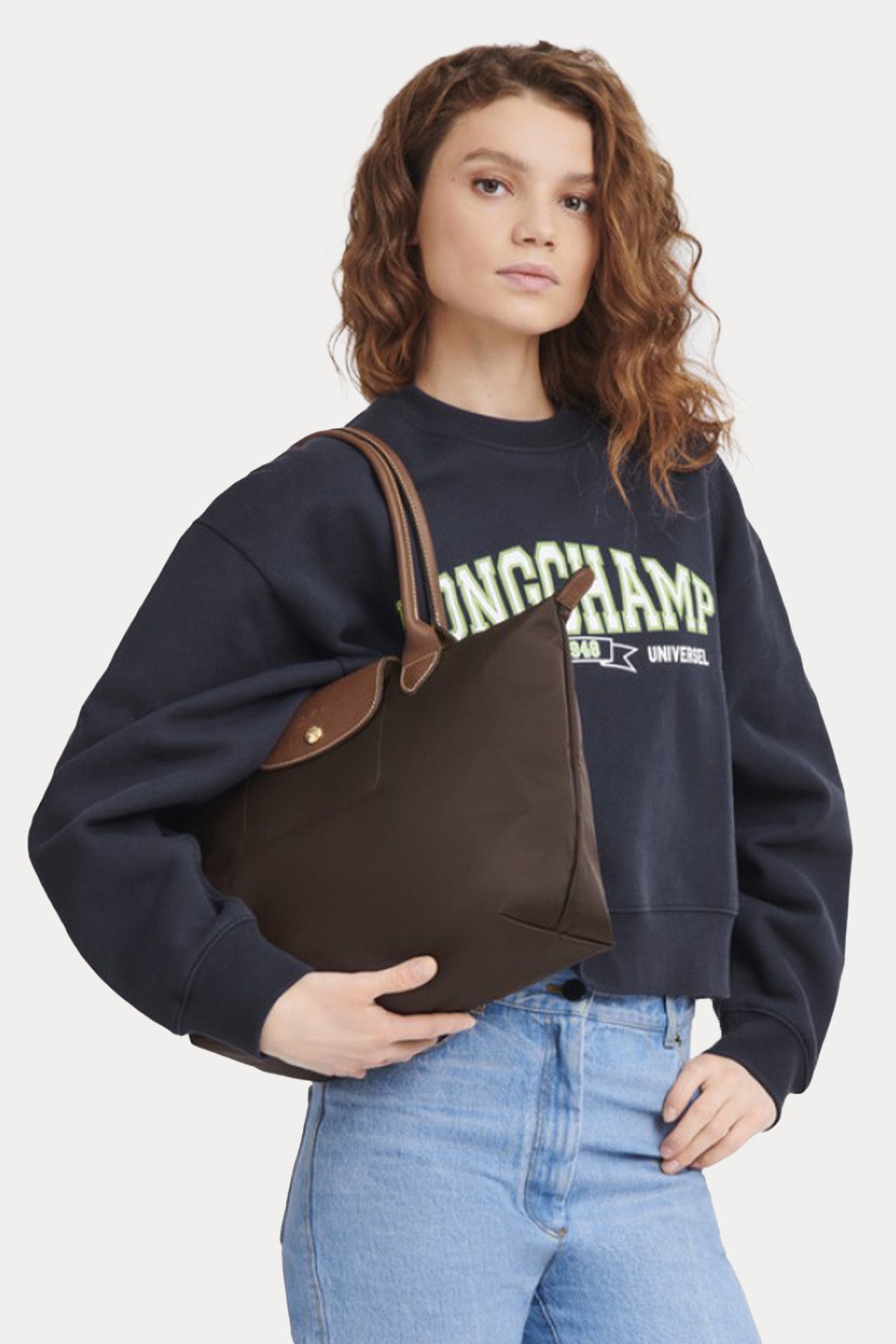 Longchamp Deri Detaylı Logolu Omuz Çantası