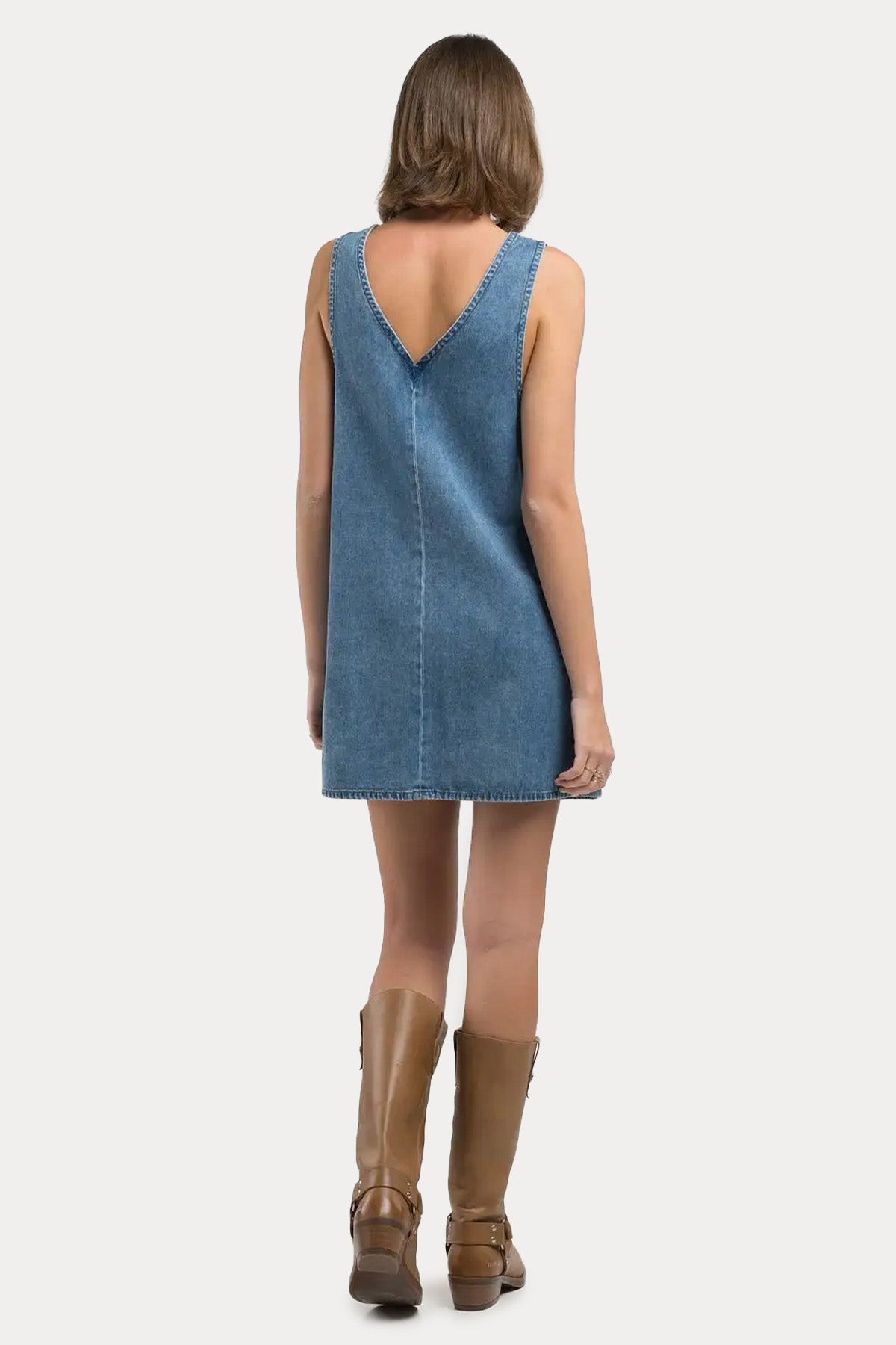 Replay V Yaka Cep Detaylı Mini Denim Elbise