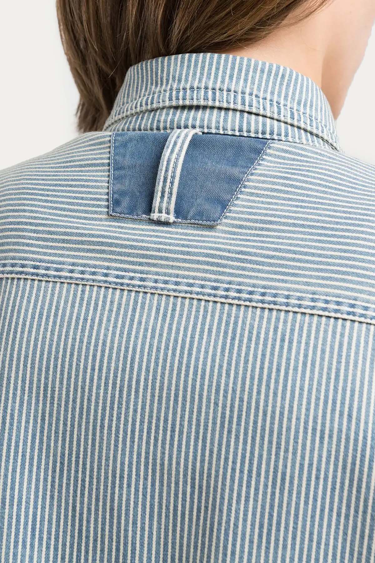 Replay Geniş Kesim Cep Detaylı Çizgili Denim Gömlek