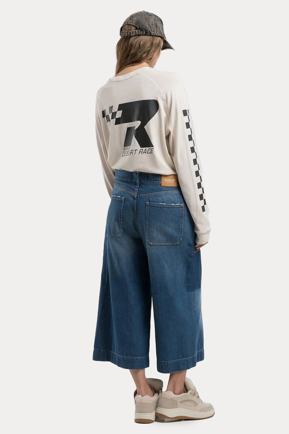 Replay Svanna Wide Leg Culotte Fit Kargo Cepli Geniş Crop Paça Jeans