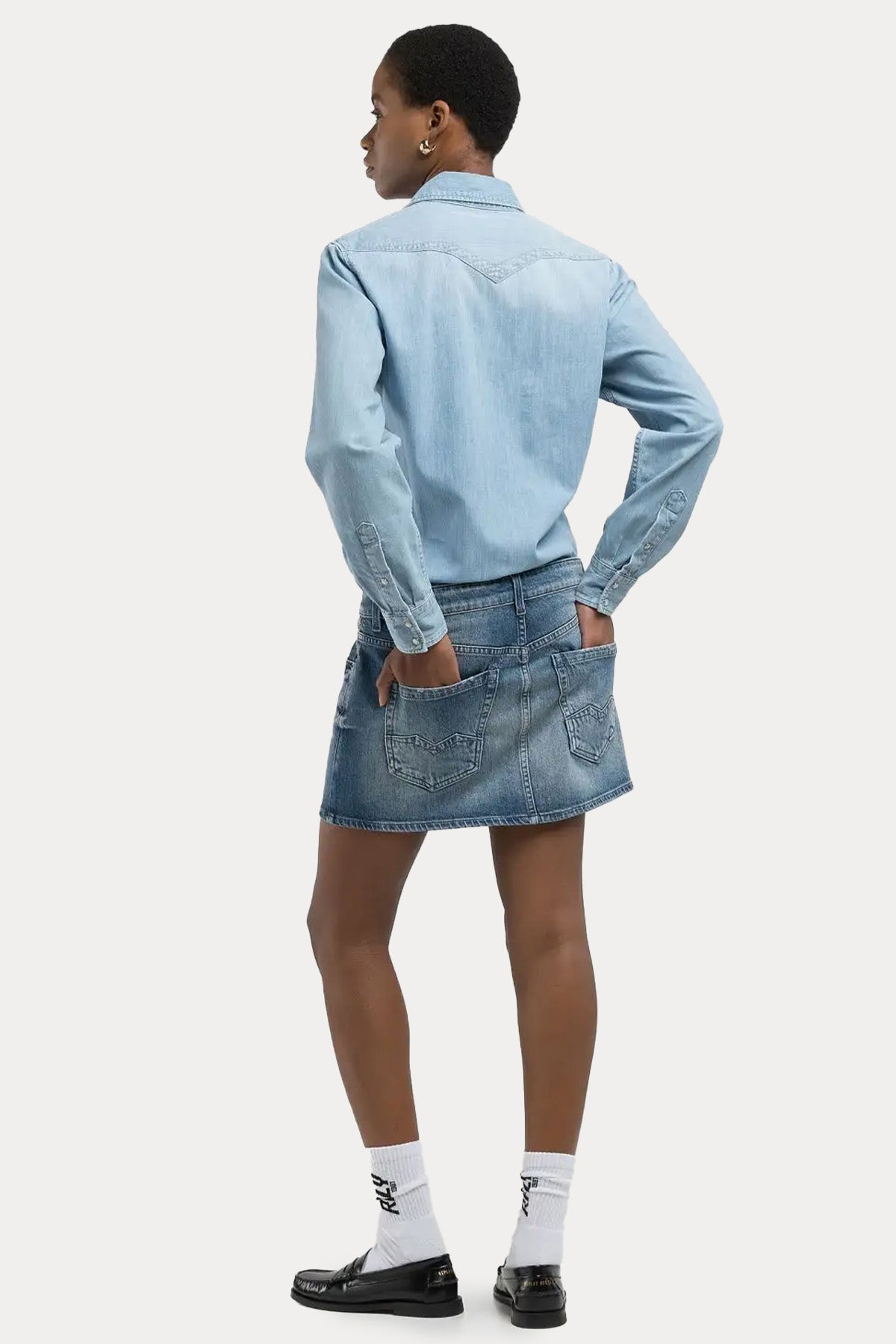 Replay Relaxed Fit Denim Mini Gömlek Elbise-Elbise-Libas