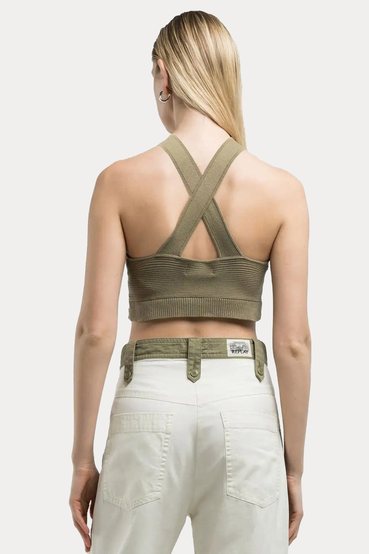 Replay Çapraz Askılı Slim Fit Streç Crop Bluz-Bluz-Libas