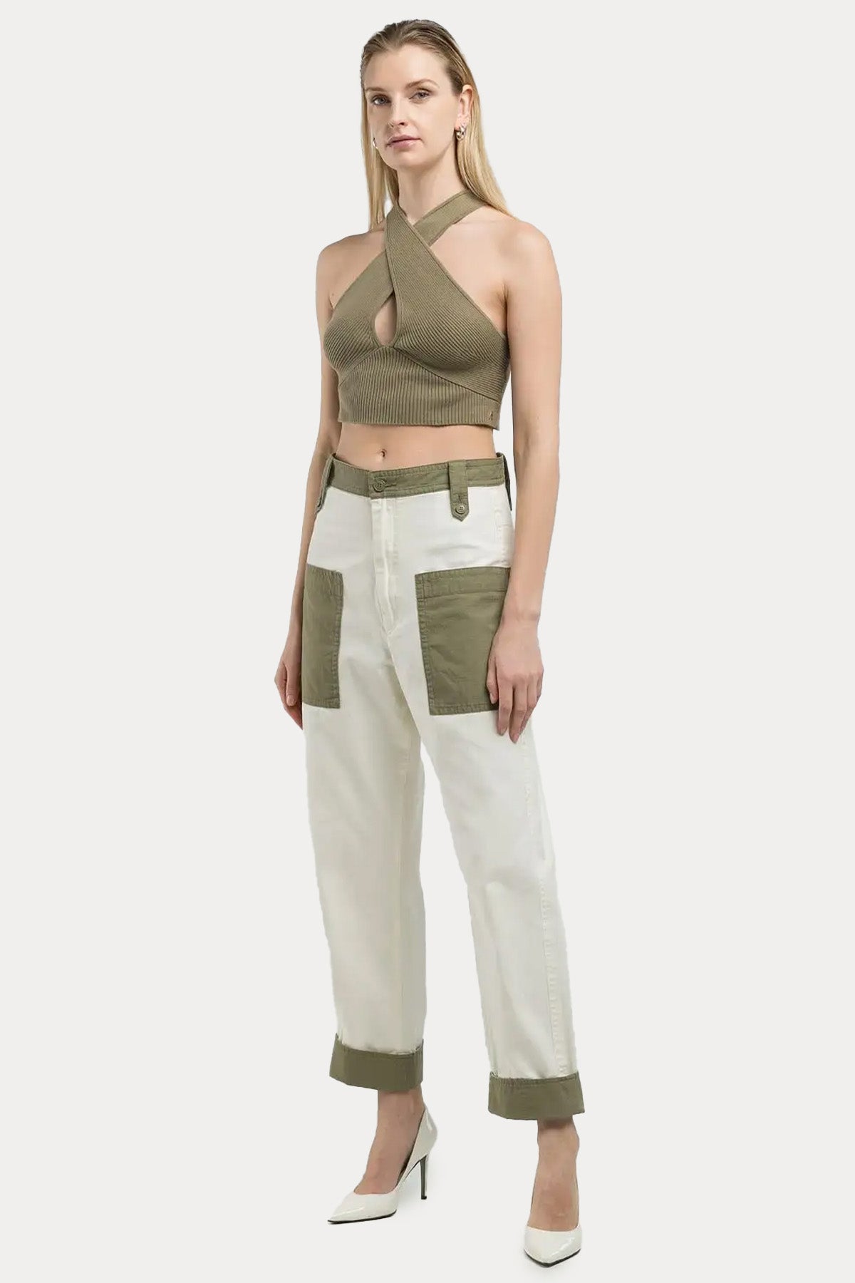Replay Çapraz Askılı Slim Fit Streç Crop Bluz-Bluz-Libas