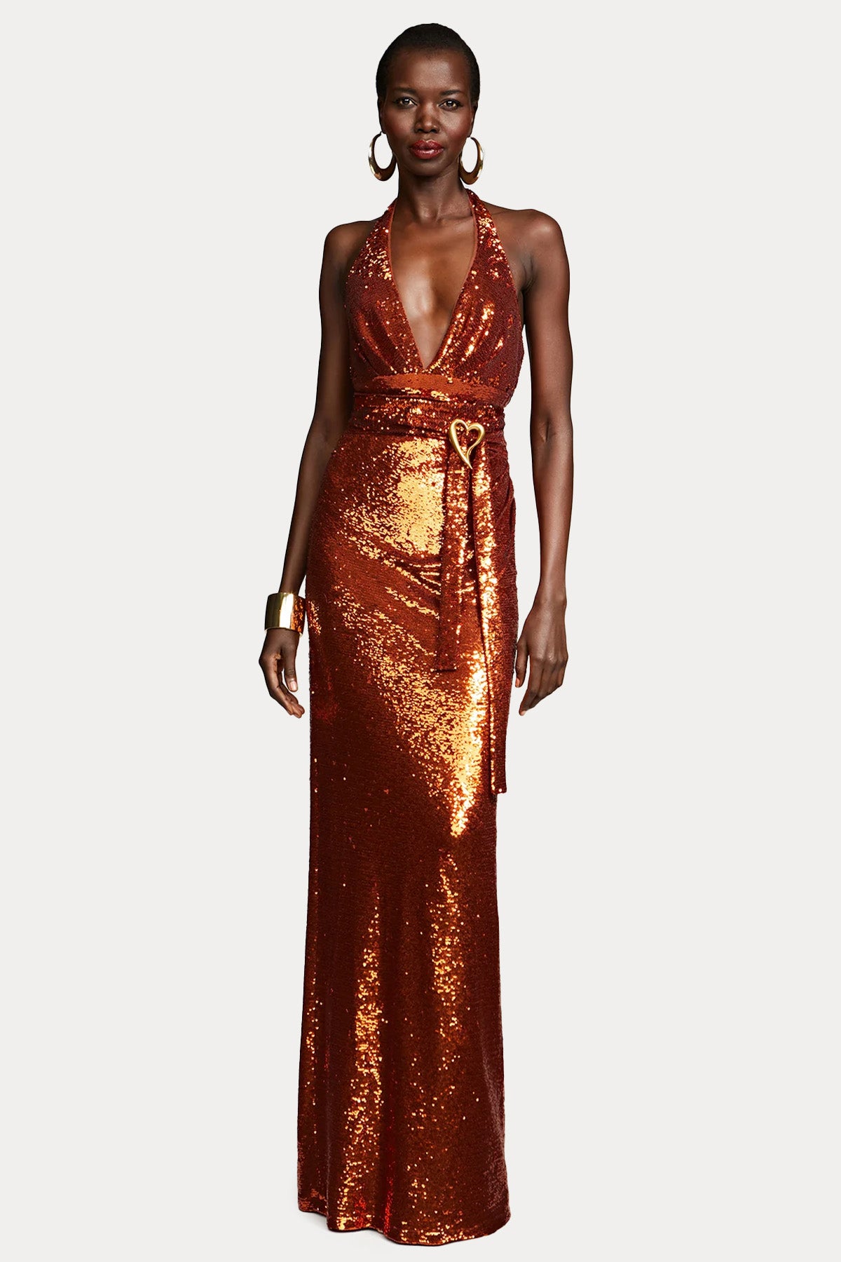 Halston Payetli Maxi Abiye Elbise-Abiye-Libas