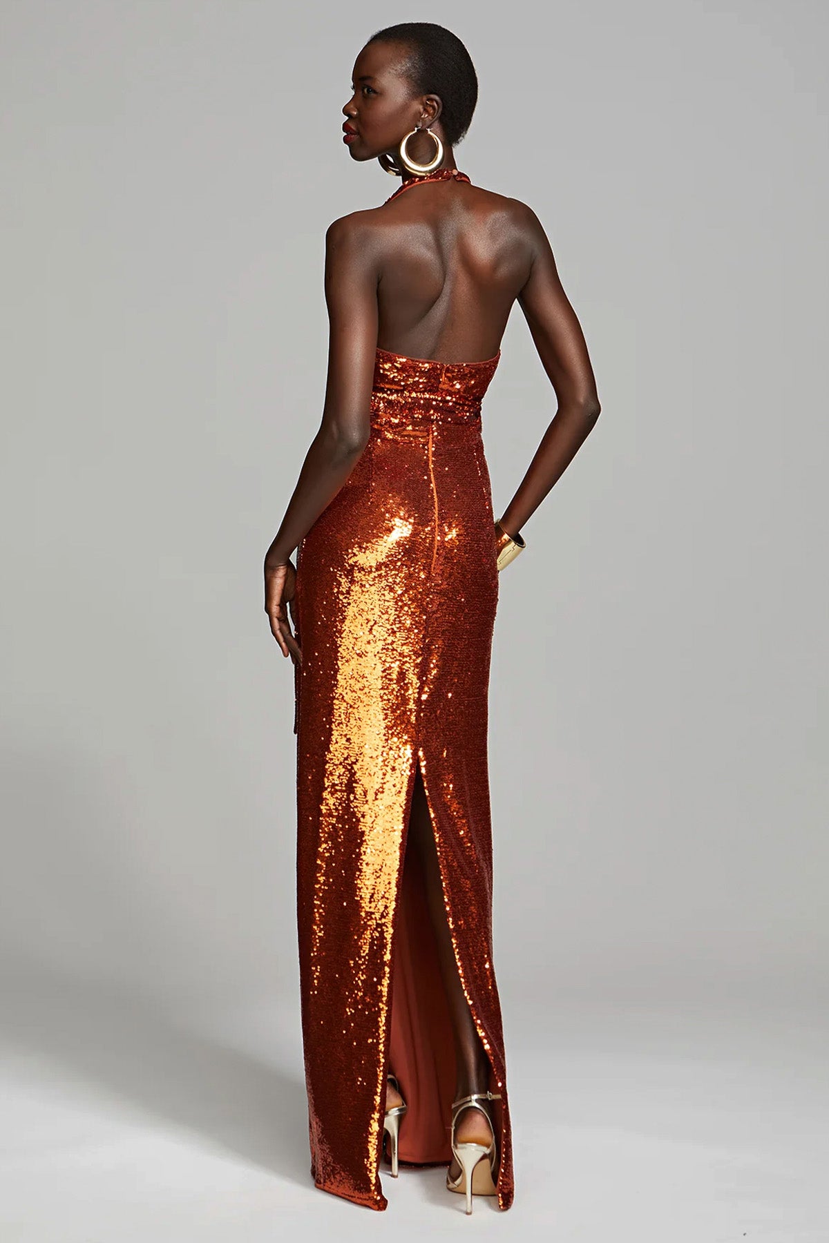 Halston Payetli Maxi Abiye Elbise-Abiye-Libas
