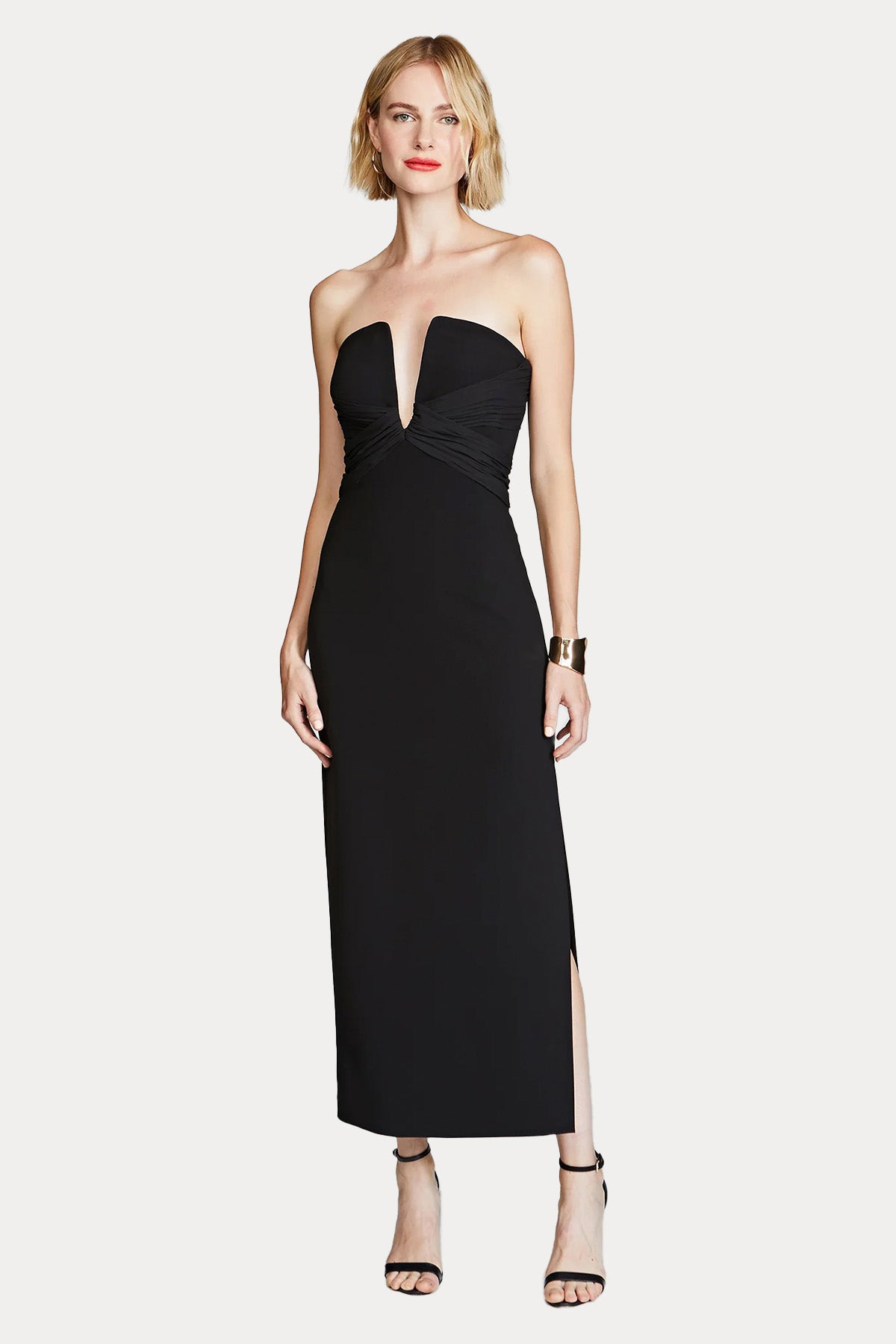 Halston Straplez Yaka Mini Abiye Elbise