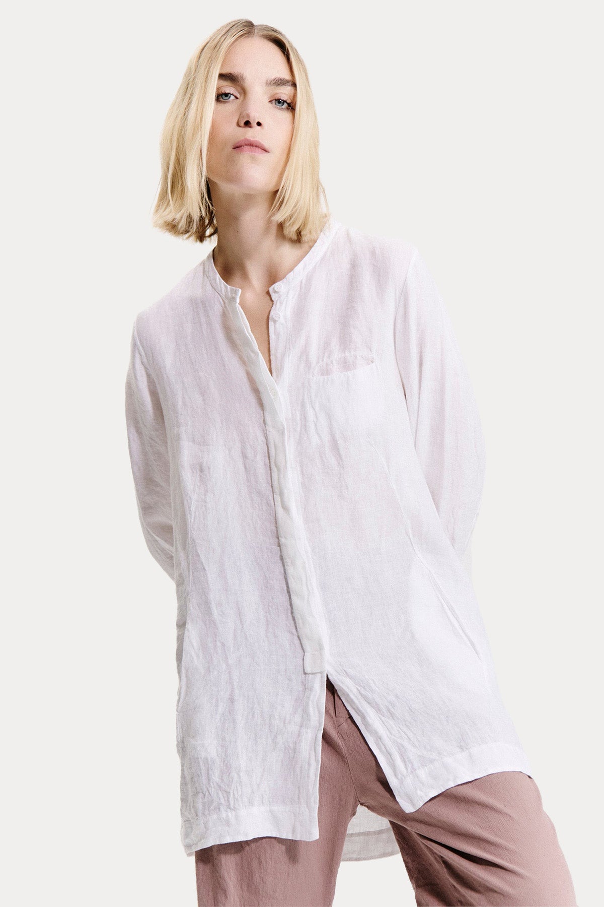 Transit Relaxed Fit Uzun Kesim Keten Gömlek
