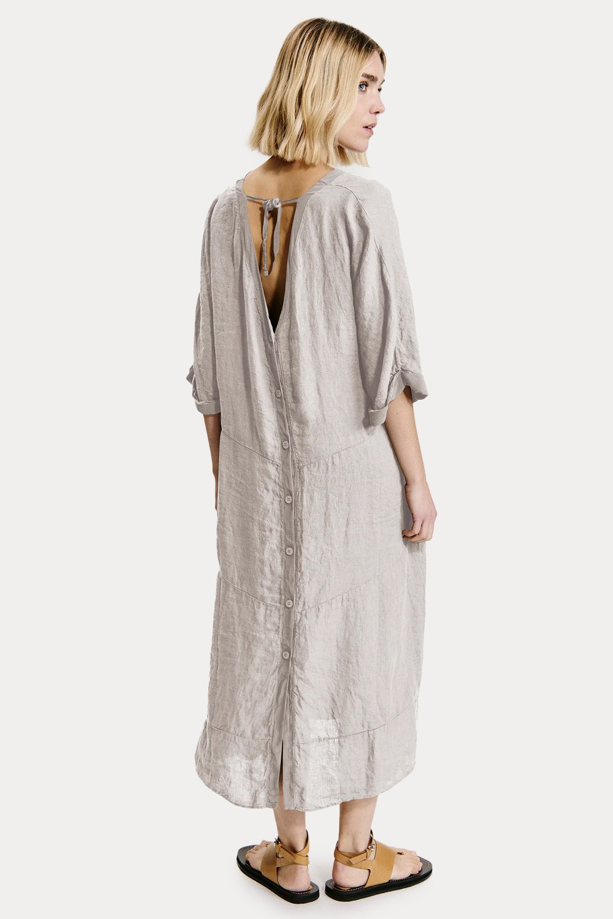 Transit Relaxed Fit Midi Keten Elbise-Elbise-Libas