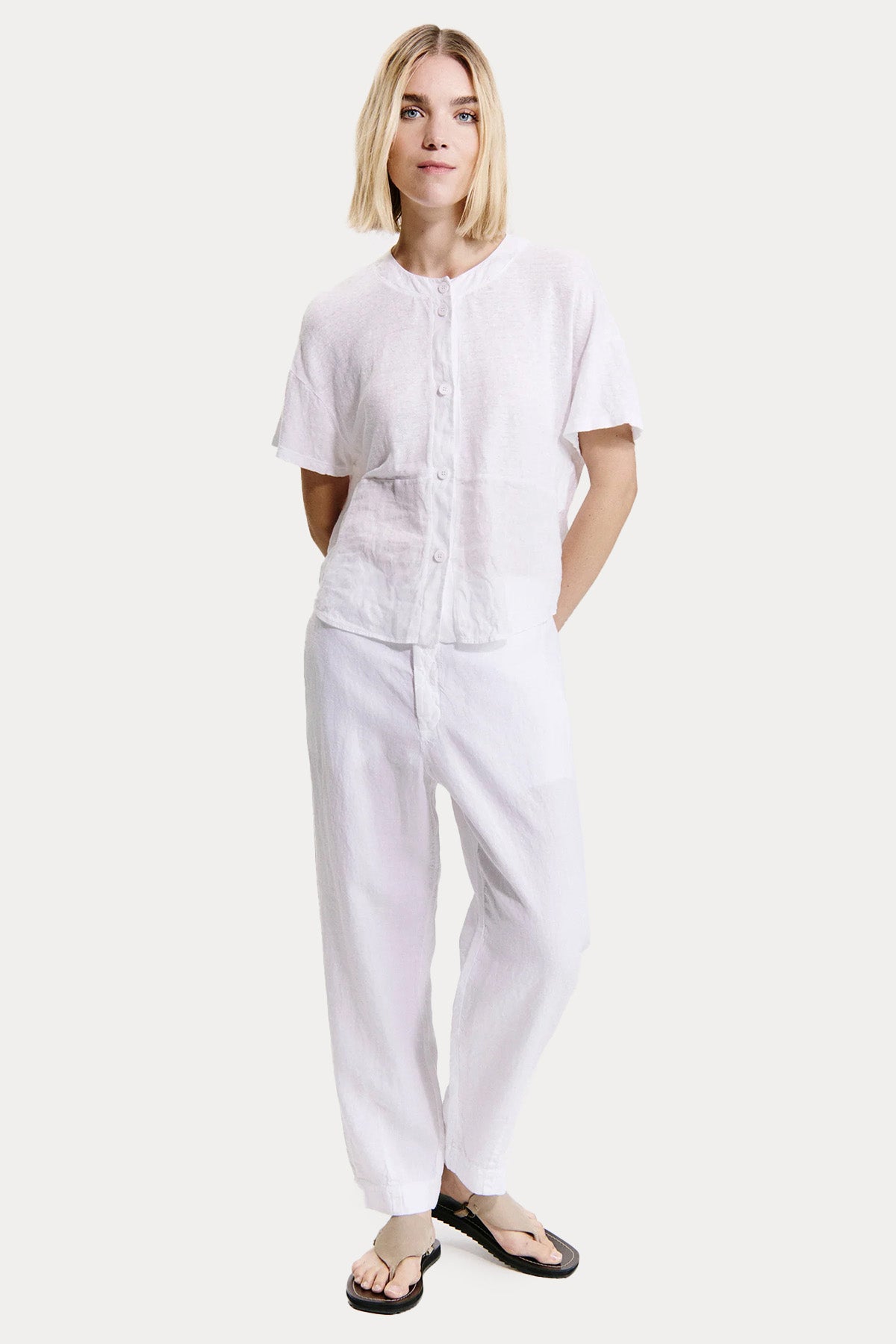 Transit Relaxed Fit İnce Örgü Keten Gömlek