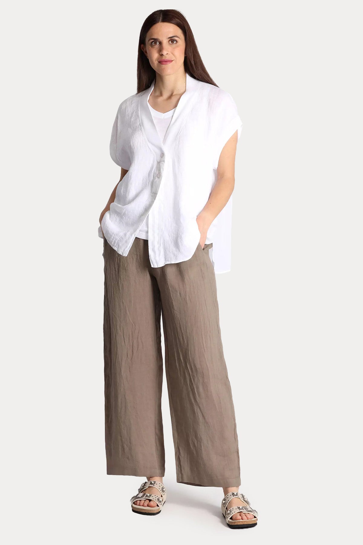 Transit Regular Fit V Yaka Keten Bluz