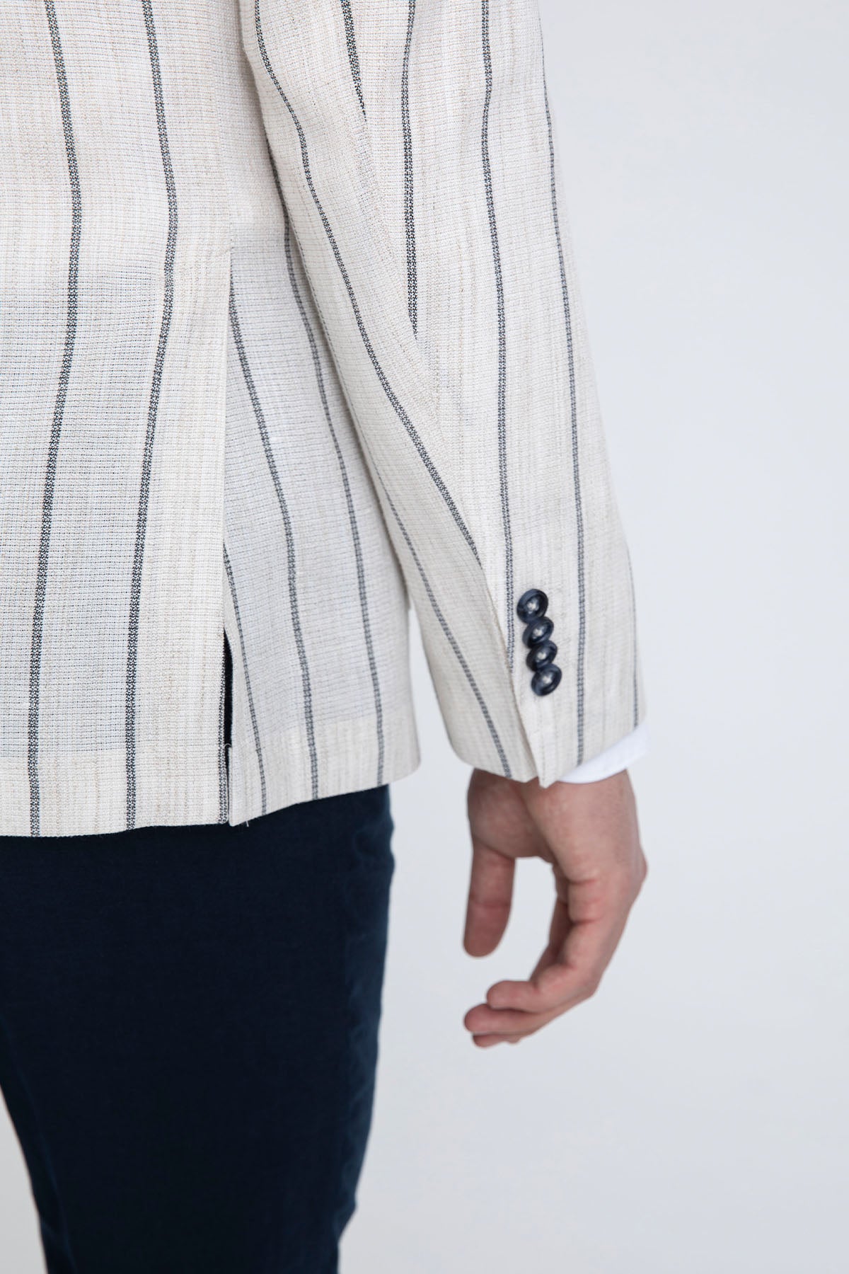 Manuel Ritz Spor Cepli Çizgili Keten Blazer Ceket