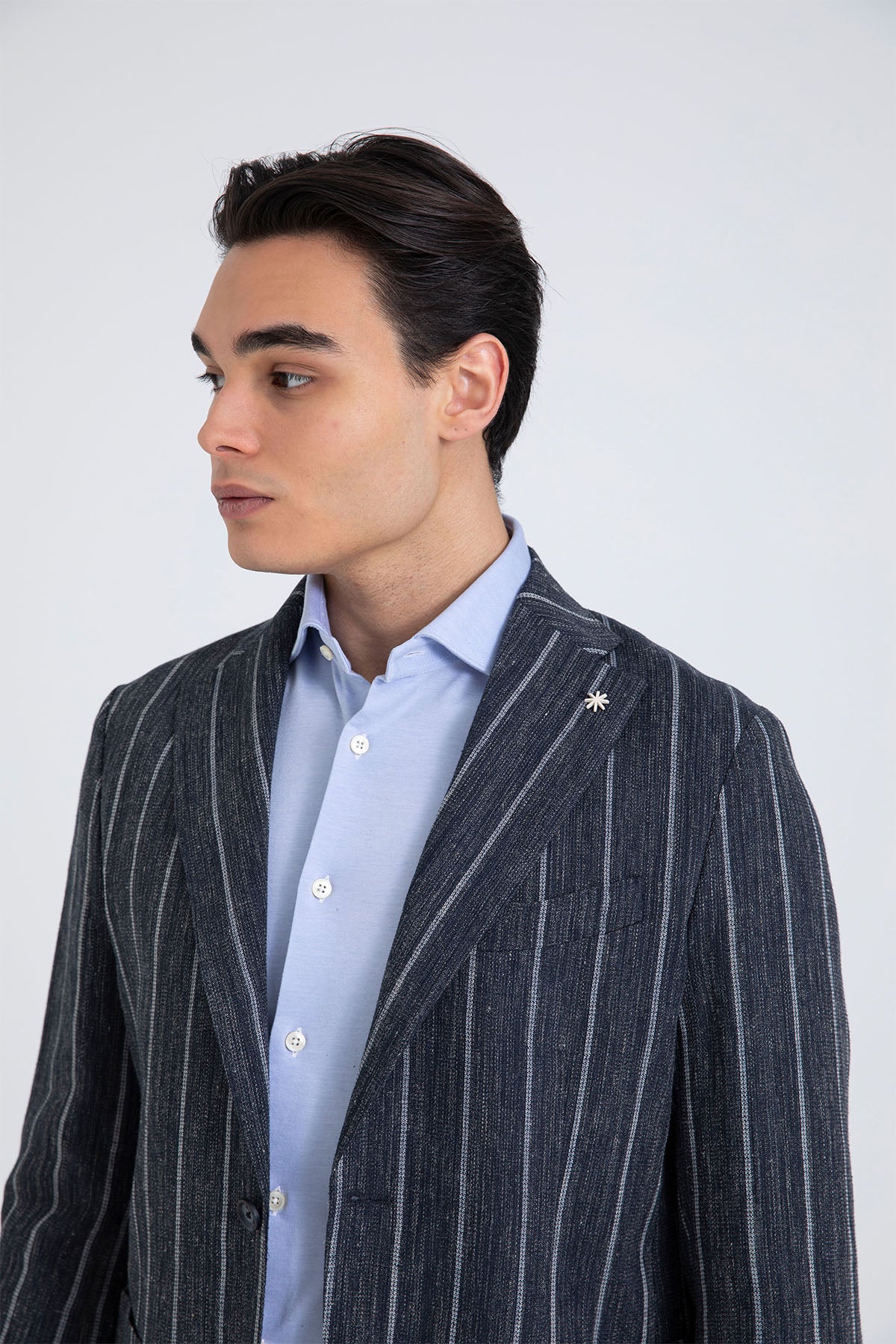 Manuel Ritz Spor Cepli Çizgili Keten Blazer Ceket