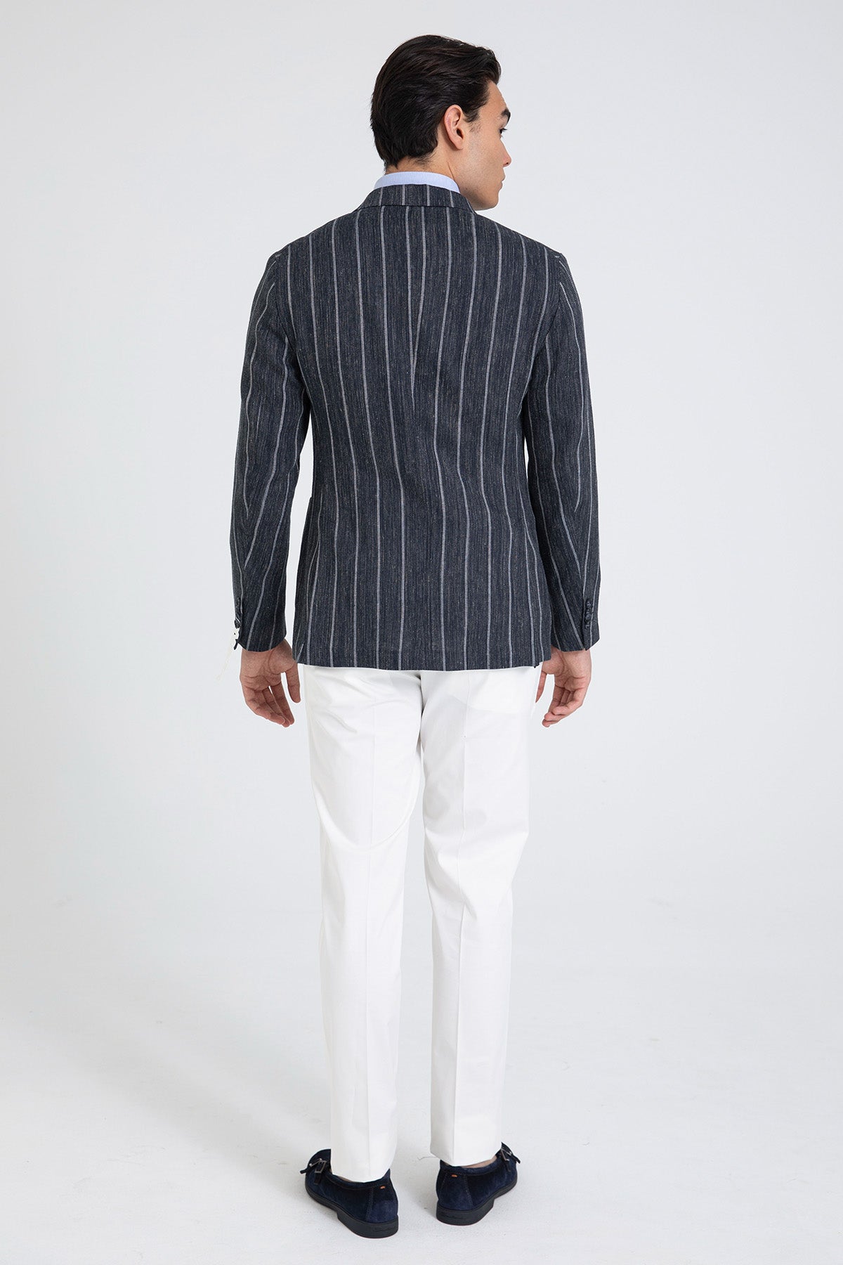 Manuel Ritz Spor Cepli Çizgili Keten Blazer Ceket